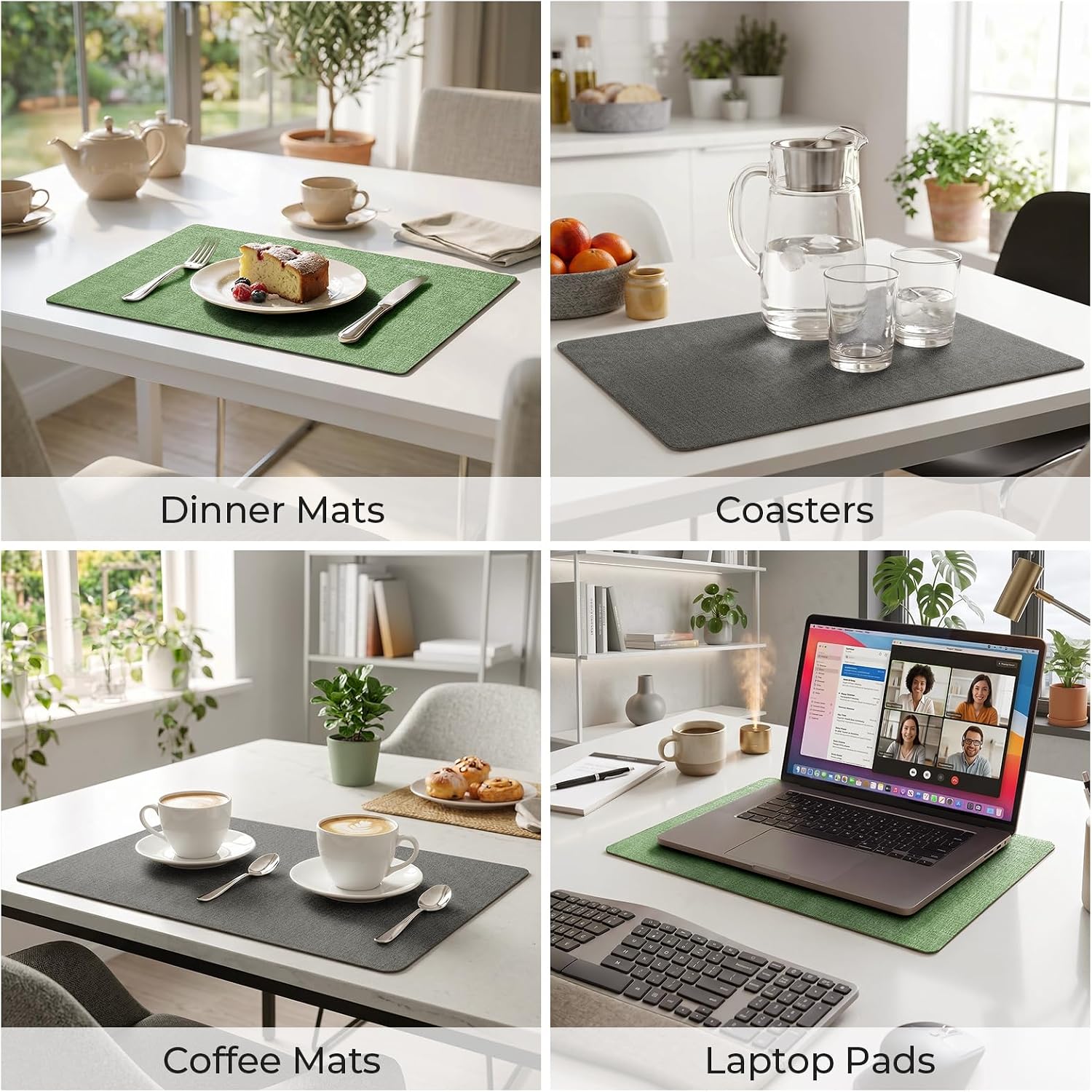 Romanstile Vinyl Placemats Set of 8, Reversible Faux Leather Heat Resistant Wipeable Table Mats, Waterproof Washable
