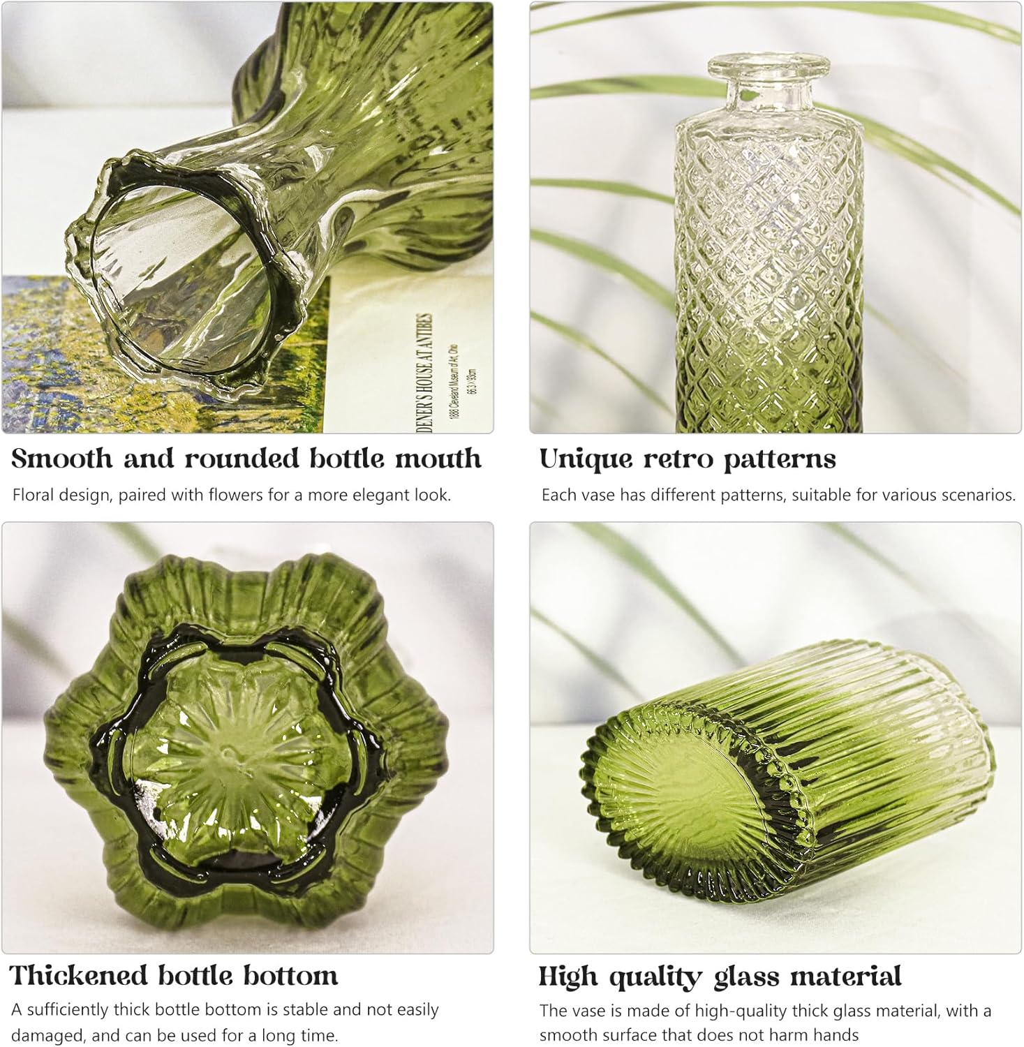 Glass Bud Vase Set / Ombre Green / Set of 4