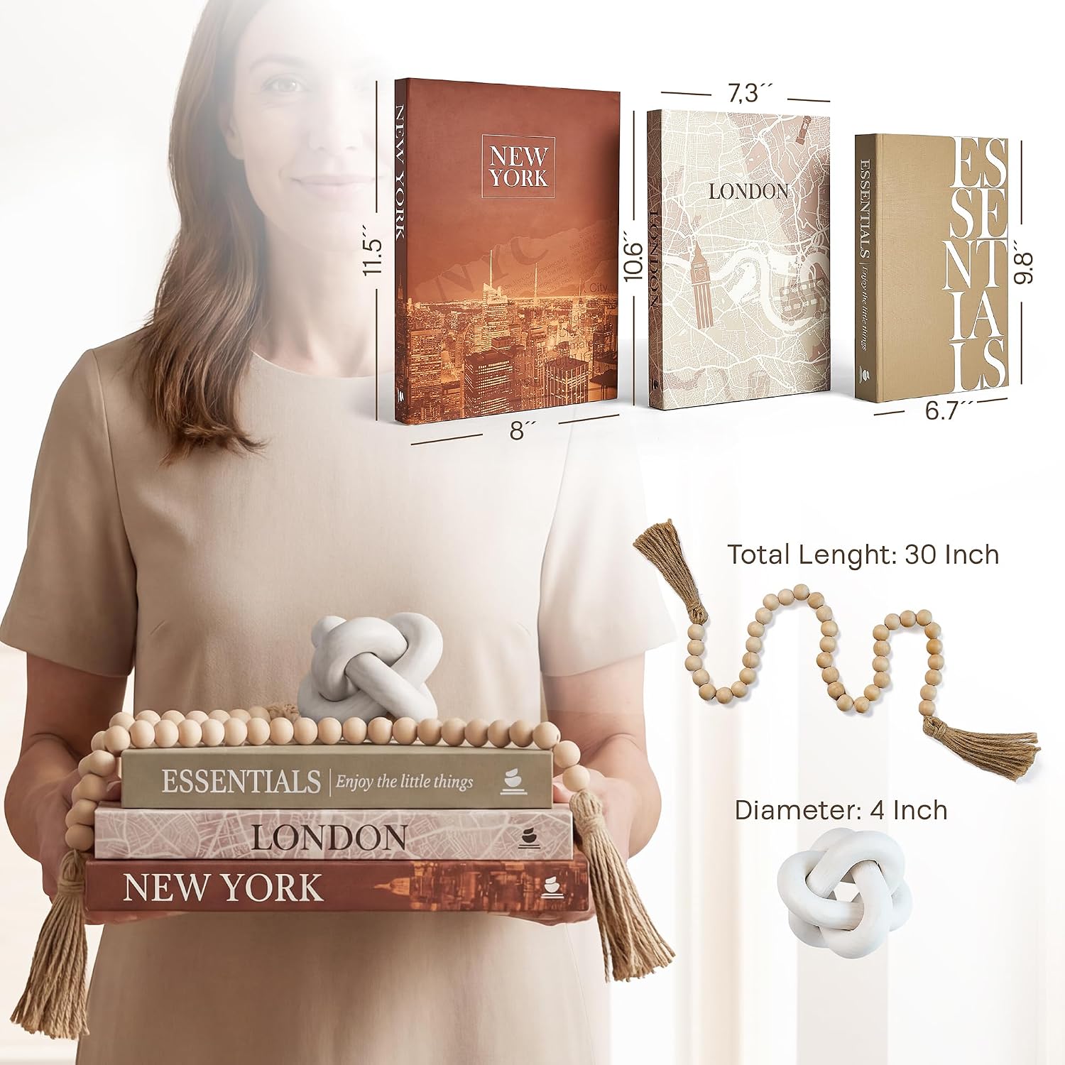 Linen Decorative Books / Beige / Set of 3