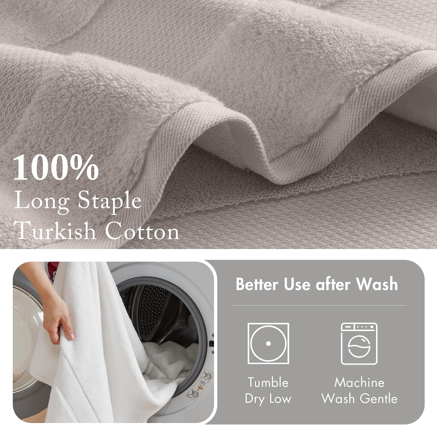 Madison Park 100% Turkish Cotton 600 GSM Bath Towel Set, 6 Piece, Taupe | Low Twist Quick Dry Shower Towels for