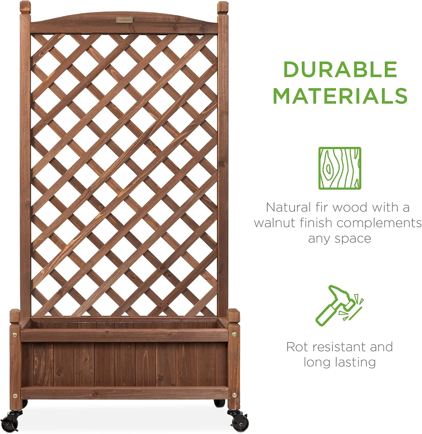 Best Choice Products Set of 2 48in Wood Planter Box & Diamond Lattice Trellis, Mobile Outdoor Raised Garden Bed for