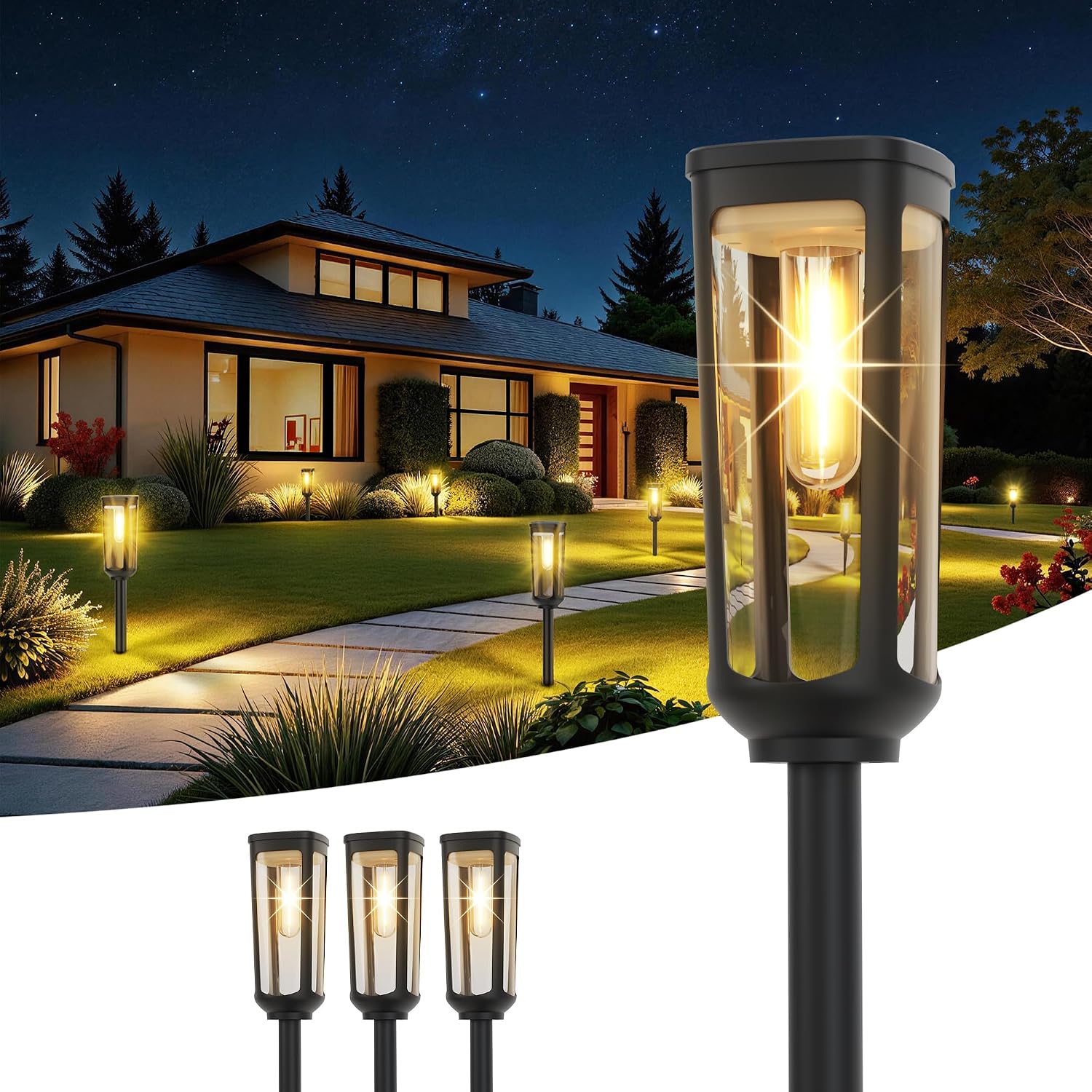 JEJOT Solar Pathway Lights Outdoor Waterproof, 4 Pack Solar Walkway Lights