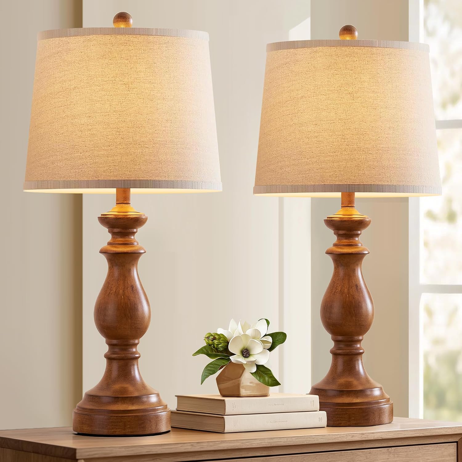 PARTPHONER Traditional Table Lamp Set of 2, Rustic Farmhouse Table Lamps for Living Room Bedroom, 27" Bedside Desk