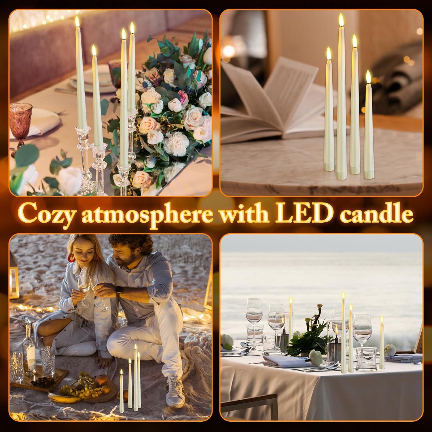 Rossesay 48 Pcs Flameless LED Taper Candles Battery Operated Candles 4 Sizes of 8.5'', 9.65'', 10.83'', 12.8''