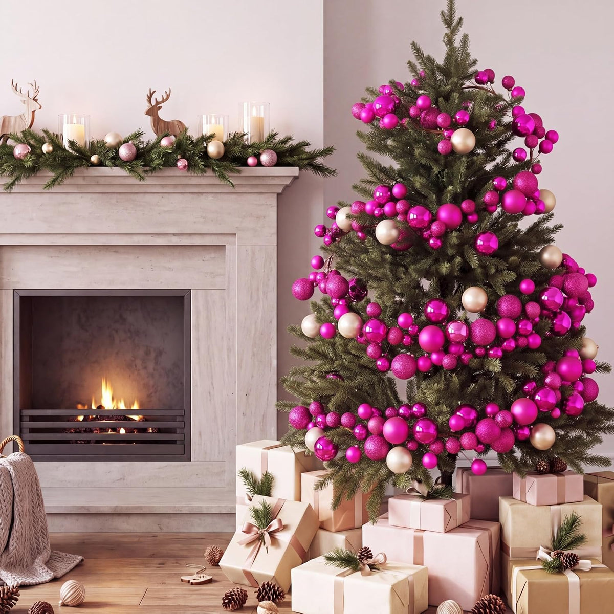 2 Pcs Christmas Ball Garland 6 ft Ball Ornaments Christmas Bulb Garland Xmas Tree Bauble Decorations for Party Indoor
