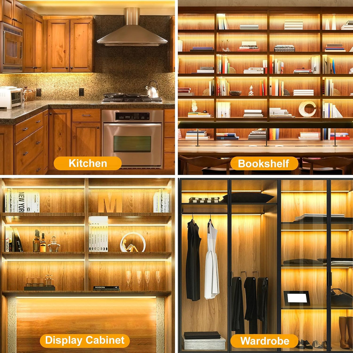 JUSJUBR Shelf Lights, 6 PCS 20 Inch Dimmable Flexible COB LED Light Strips, Warm White 3000K, LED Under Cabinet Lights