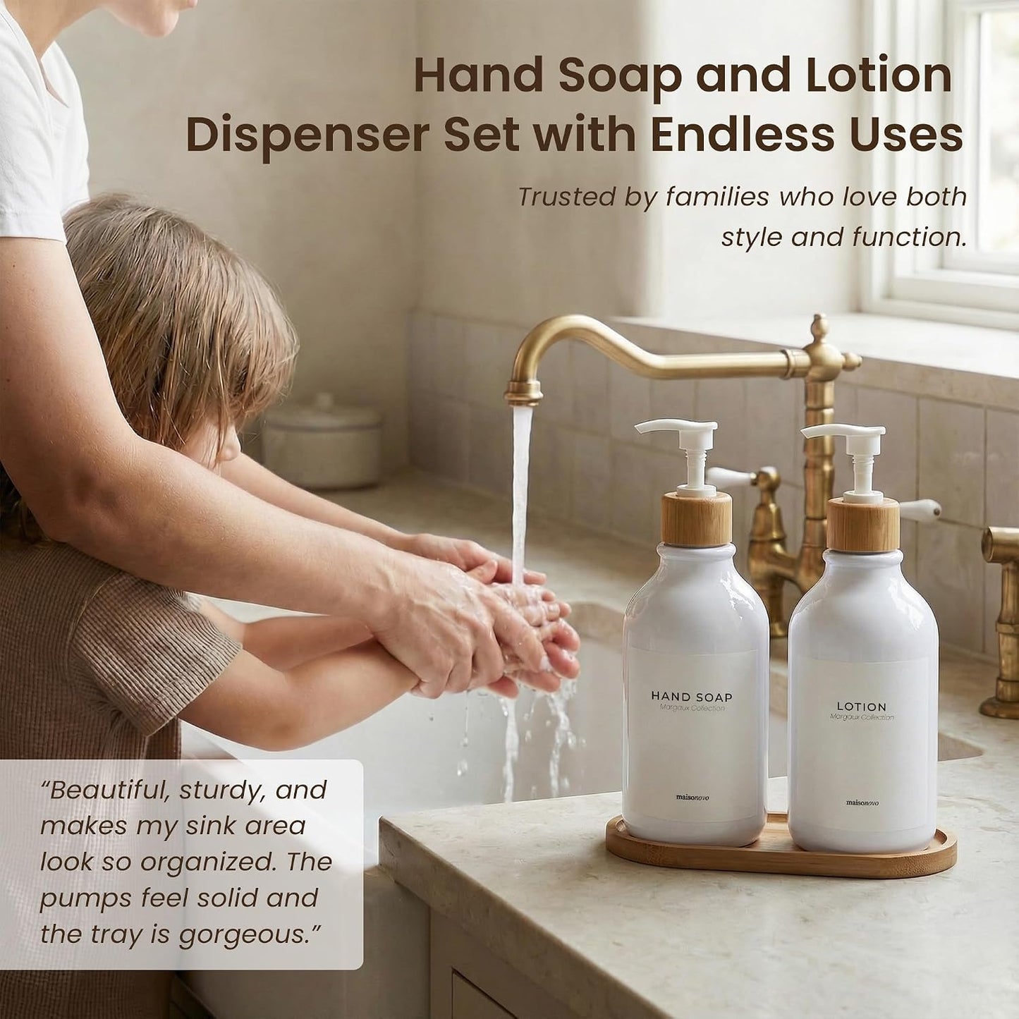 MaisoNovo Soap Dispenser Bathroom Set of 2-16.9 oz Bathroom Soap Dispenser Set - White Plastic Bottles x 2 with White