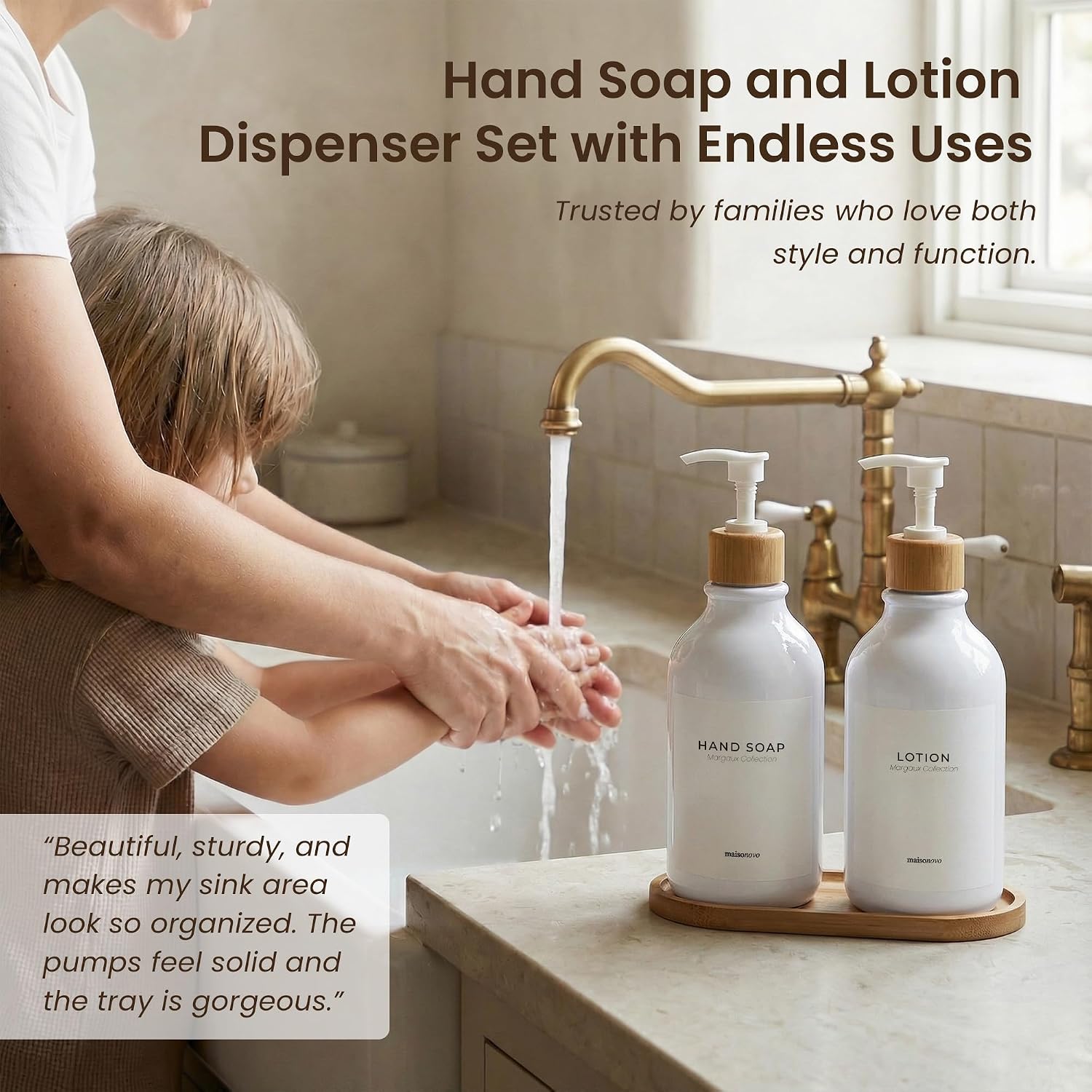 MaisoNovo Soap Dispenser Bathroom Set of 2-16.9 oz Bathroom Soap Dispenser Set - White Plastic Bottles x 2 with White