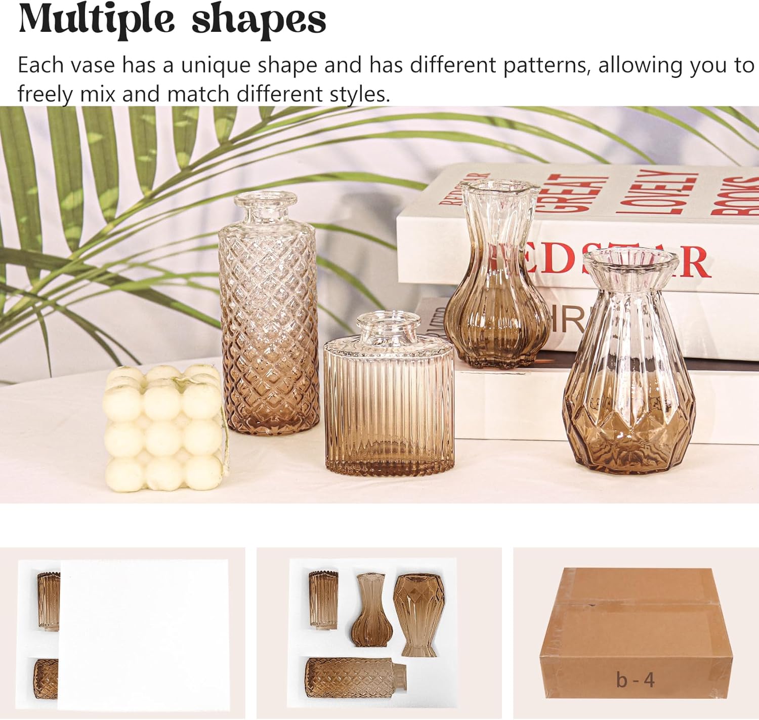 Glass Bud Vase Set / Ombre Amber / Clear / Set of 4