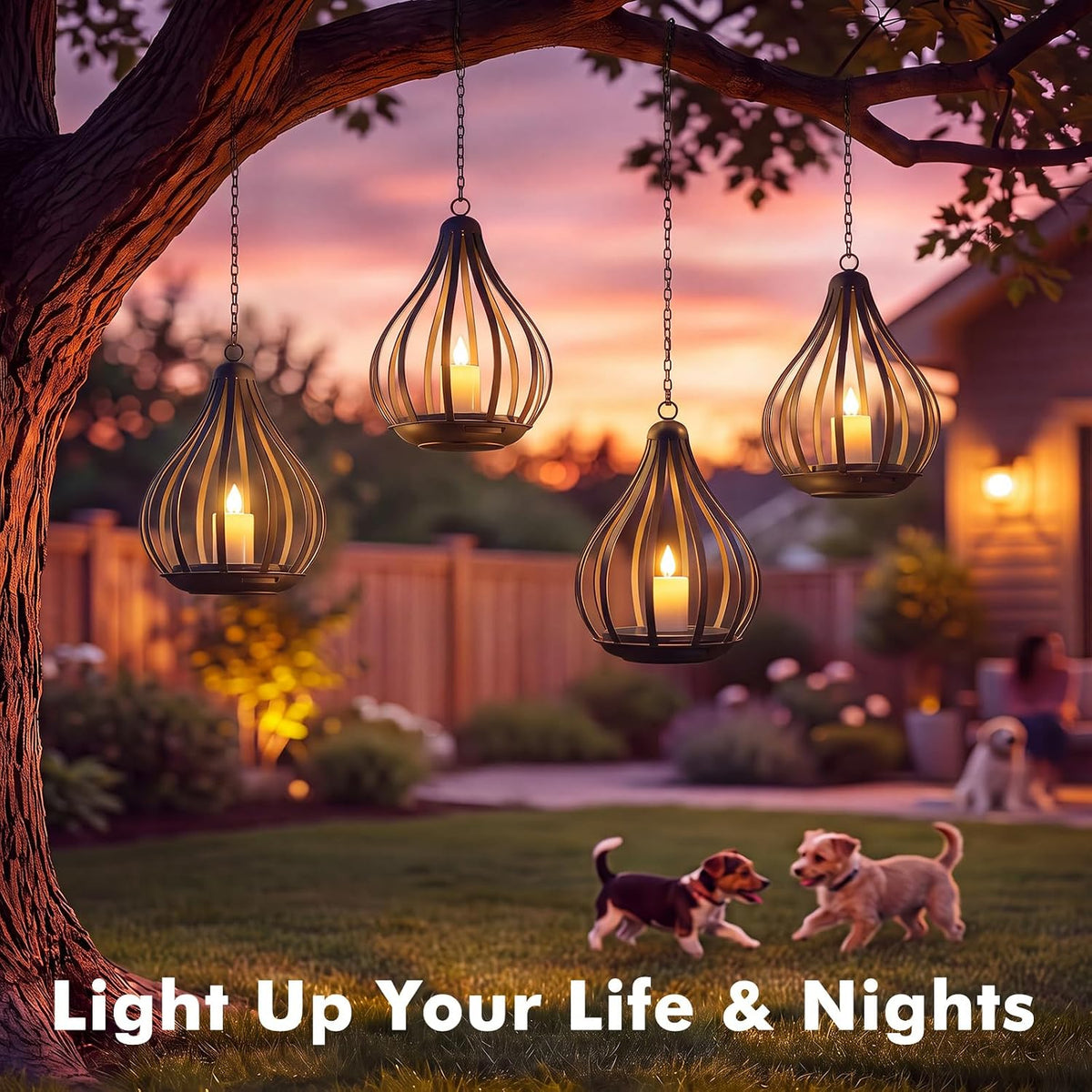 Solar Lanterns Outdoor Waterproof Hanging Solar Lights Outdoor Decor 2 Pack | Outdoor Solar Lanterns with Flickering