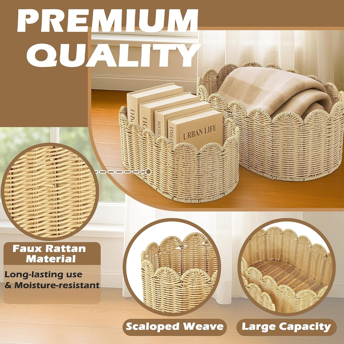 Woven Baskets / Rattan Picnic Basket / Natural / Set of 2