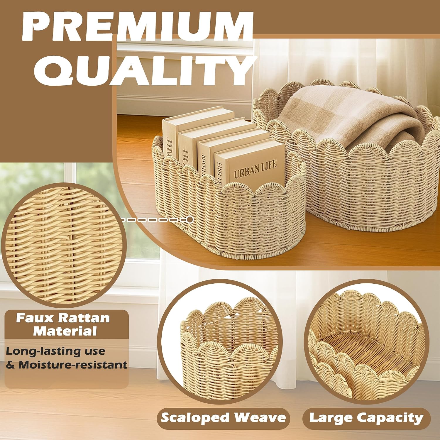 Woven Baskets / Rattan Picnic Basket / Natural / Set of 2
