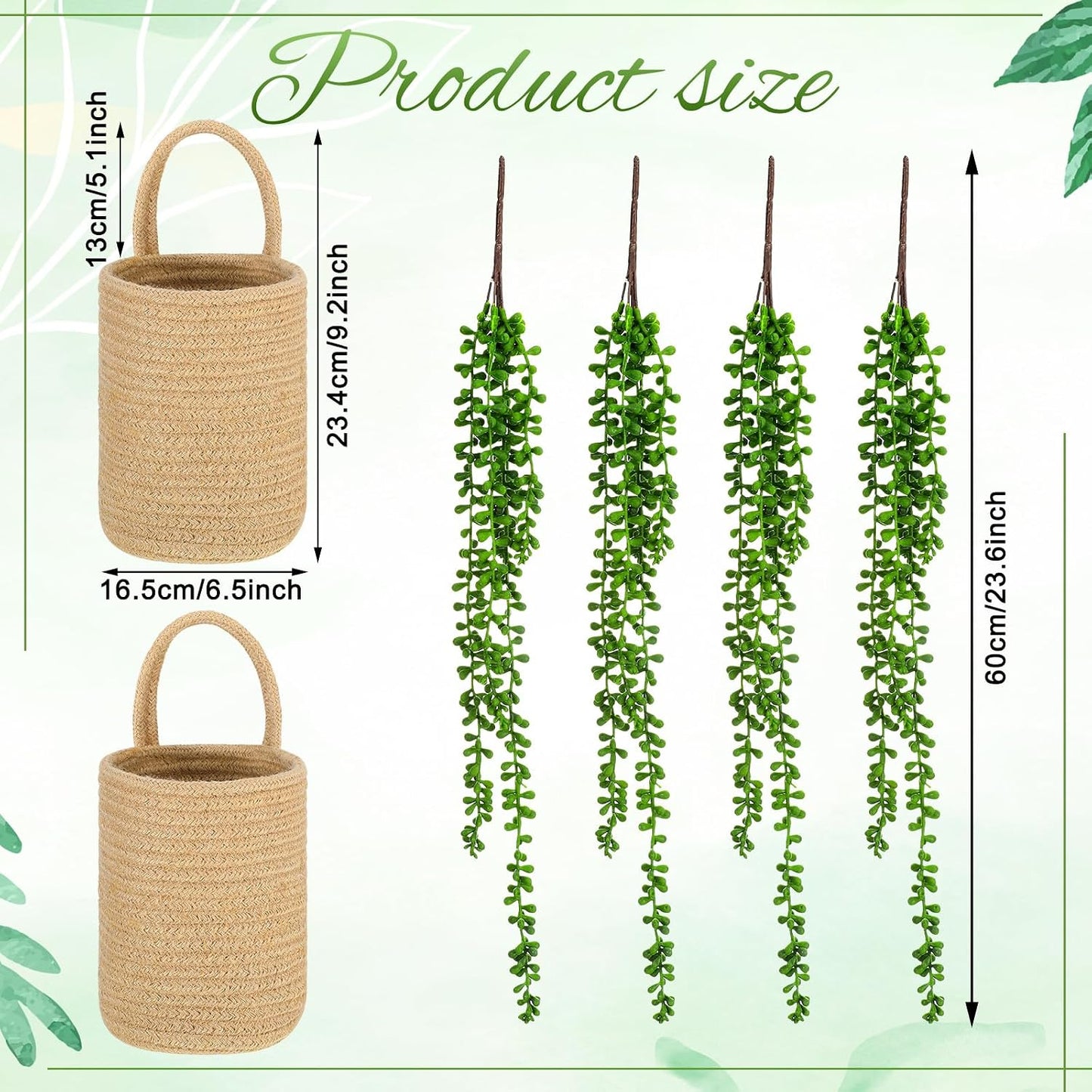 Faux Strings of Pearls Plant Jute Hanging Basket / Set of 4