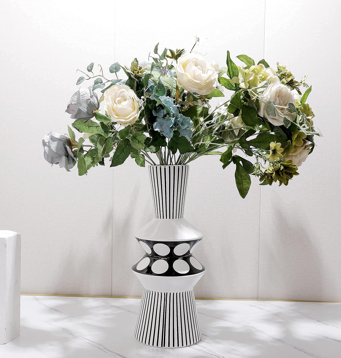 Flower vase Large and White Striped Geometric Ceramic Vase -Modern Vase Decoration. Home / Black