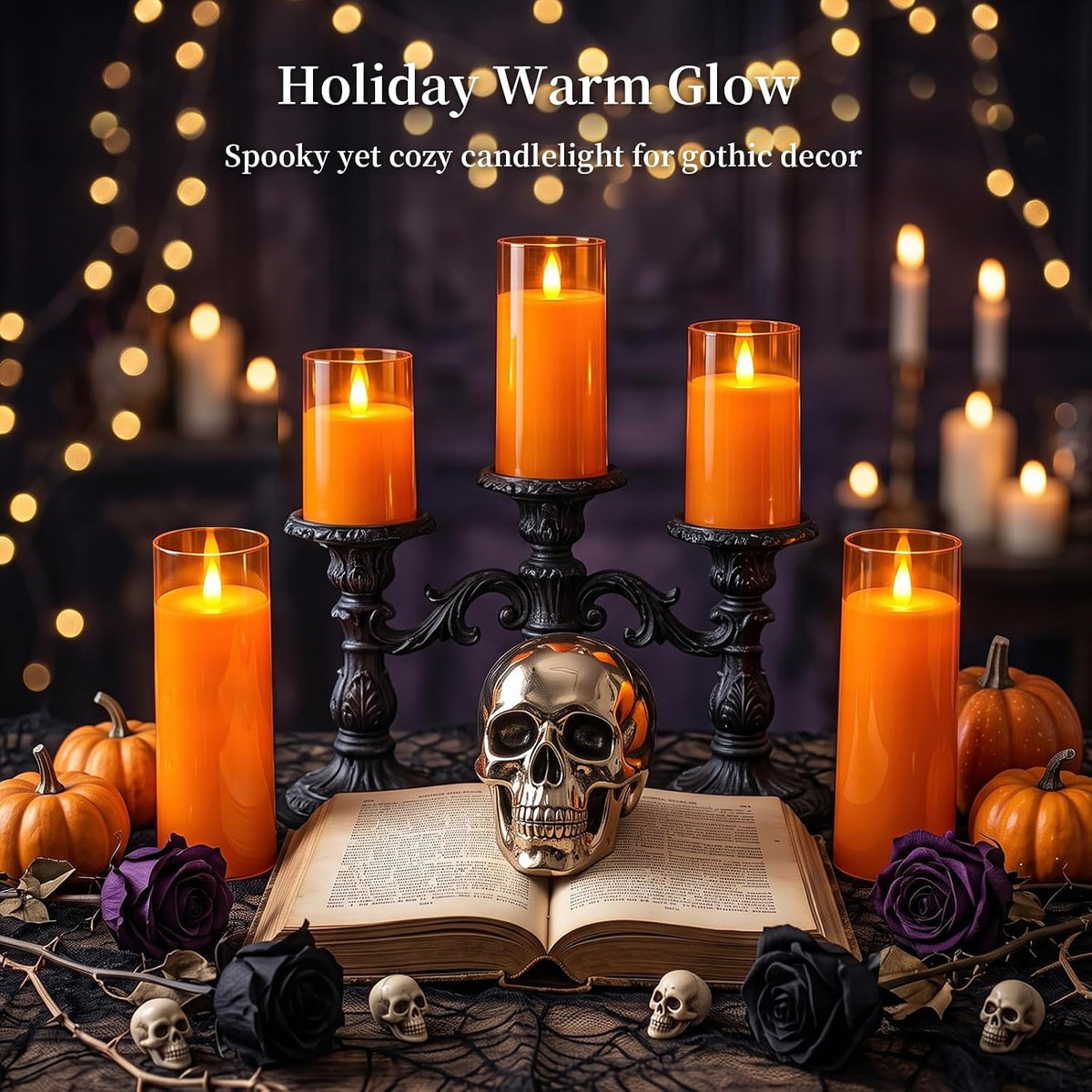 Homemory Orange Flameless Candles Realistic Flickering with Remote for Fall | Halloween Candles Battery Operated with