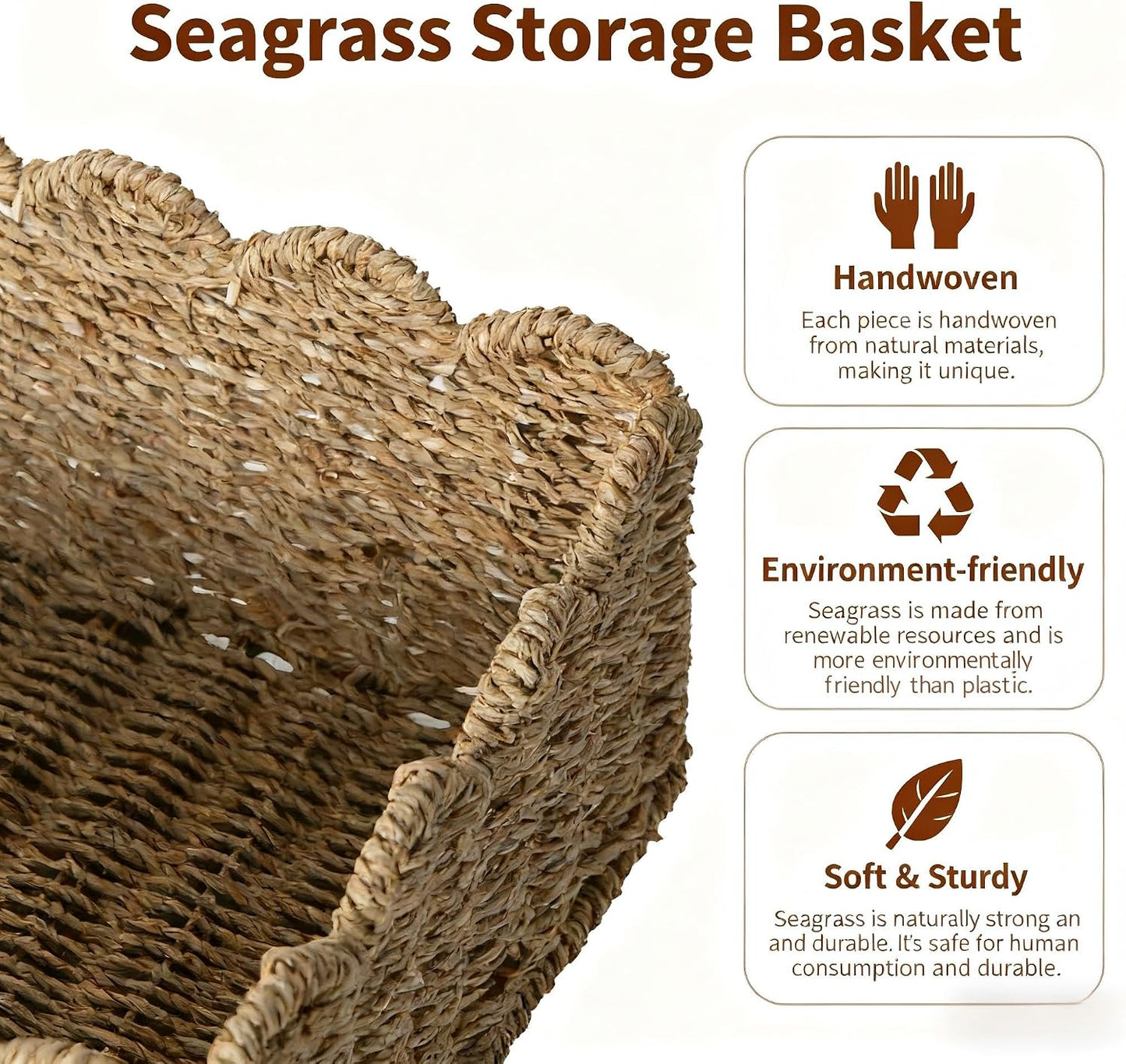 Scalloped Basket / Hand Woven Baskets / Sage Green / M