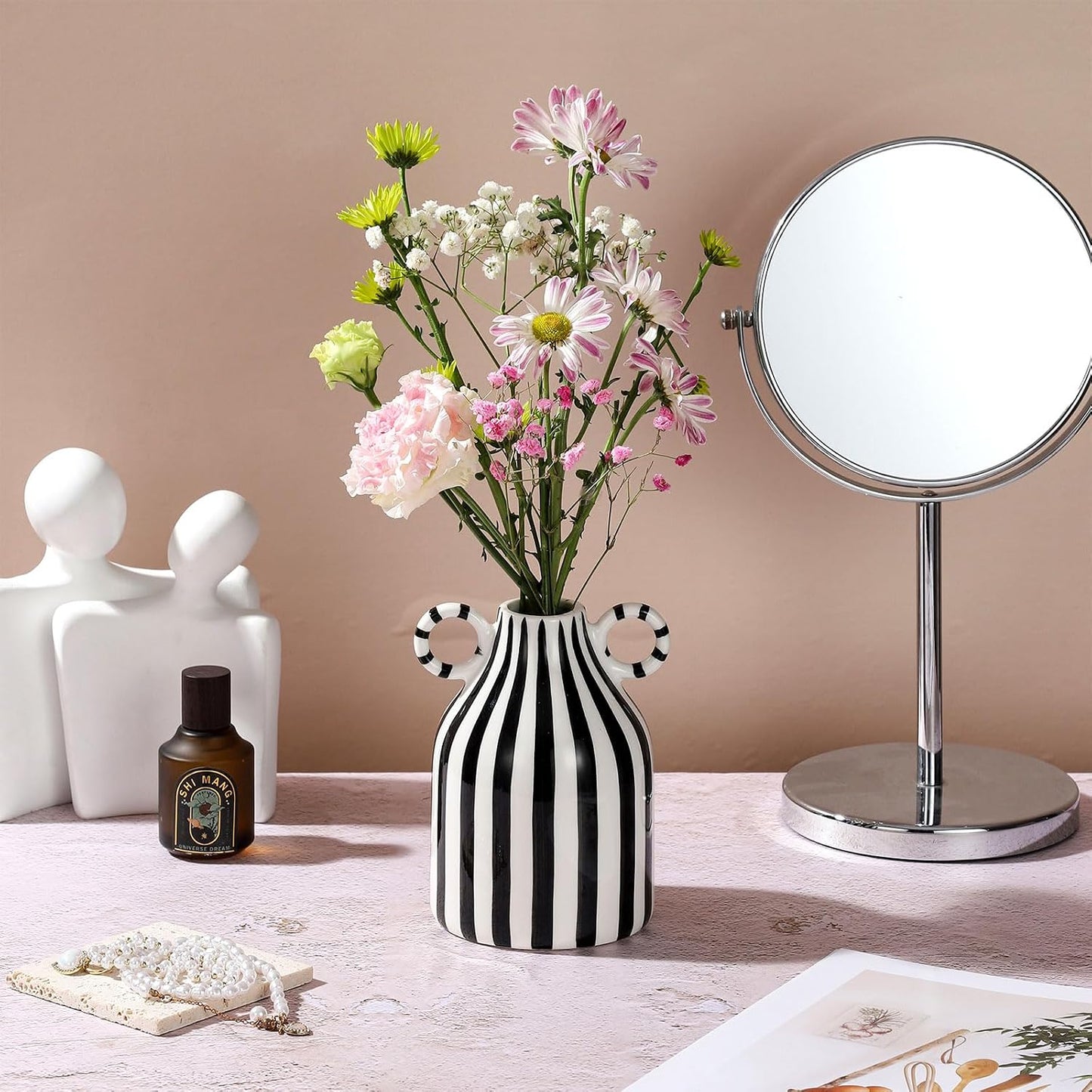 Striped Ceramic Vase / Black and White