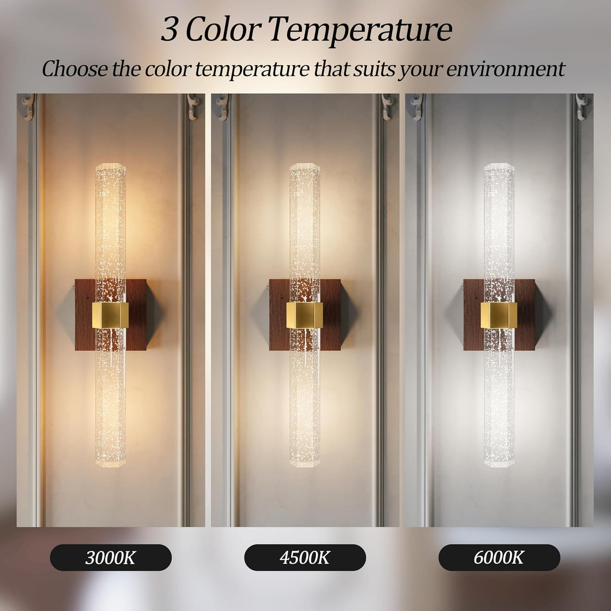 Gold Walnut Battery Operated Wall Sconces Set of Two, 18.4 Inch | LED Wireless Rechargeable Wall Lights Dimmable Timer