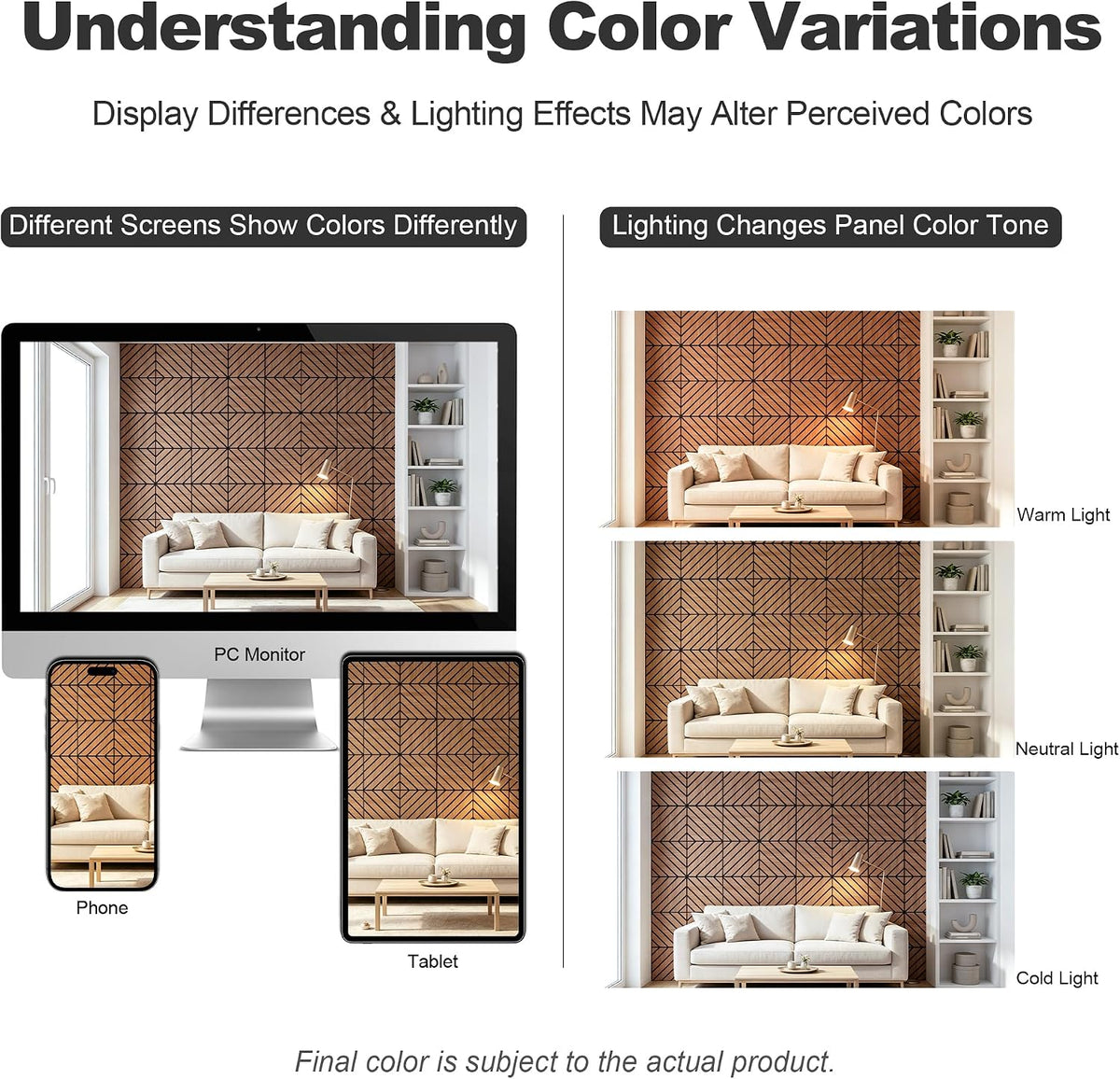 WoveN SounD Acoustic Wall Panels, Teak, 16 Pack, 12x12 in | Self-Adhesive, NRC 0.95, Carved Pattern, Sound Proof, Echo