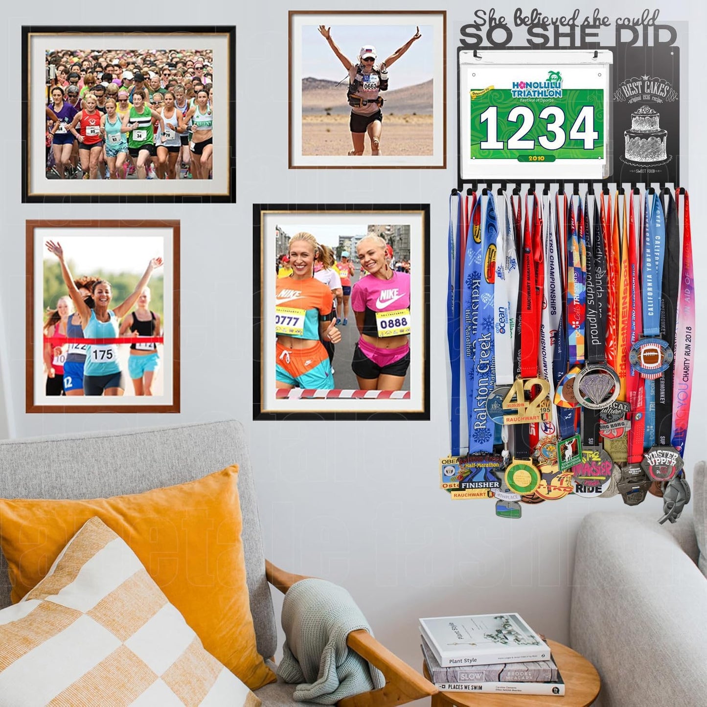 She Believed She Could SO SHE DID Race Medal Holder Wall Hanger,Marathon Medal Display and Runner Medal Hanger