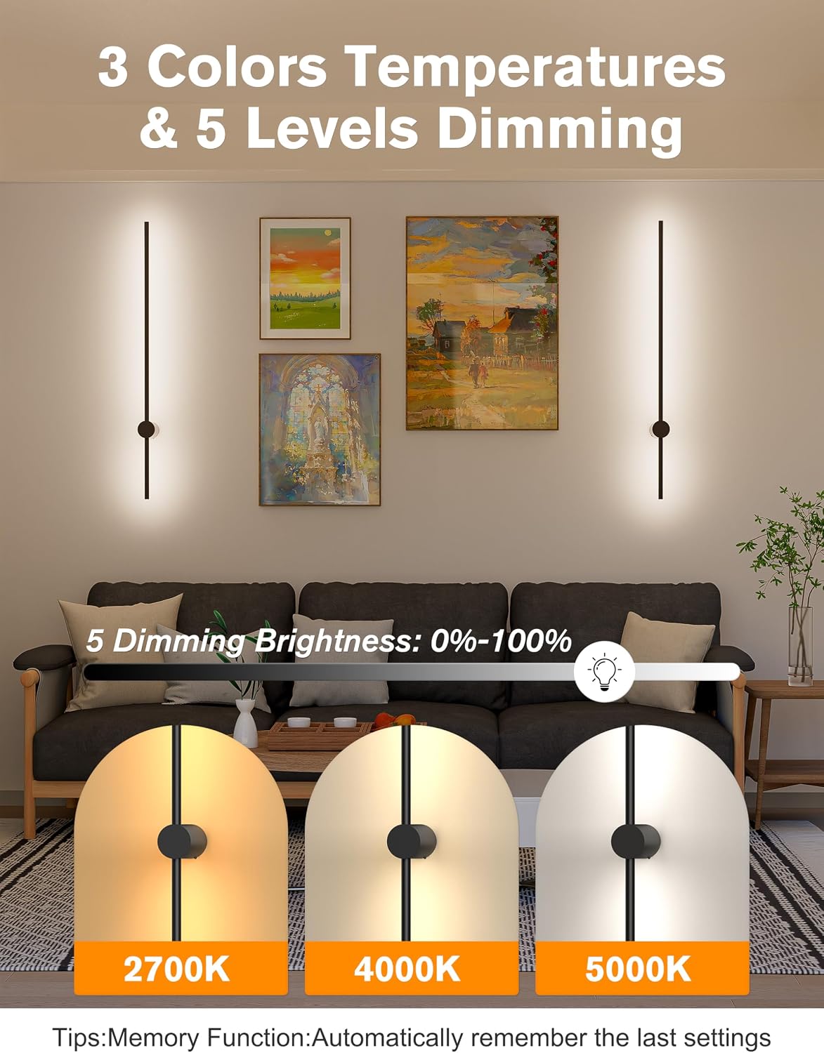 JOFIOS Battery Operated Wall Sconces Set of 2,10000mAh 35.4 Inch Black | Rechargeable Wireless Sconces with Remote