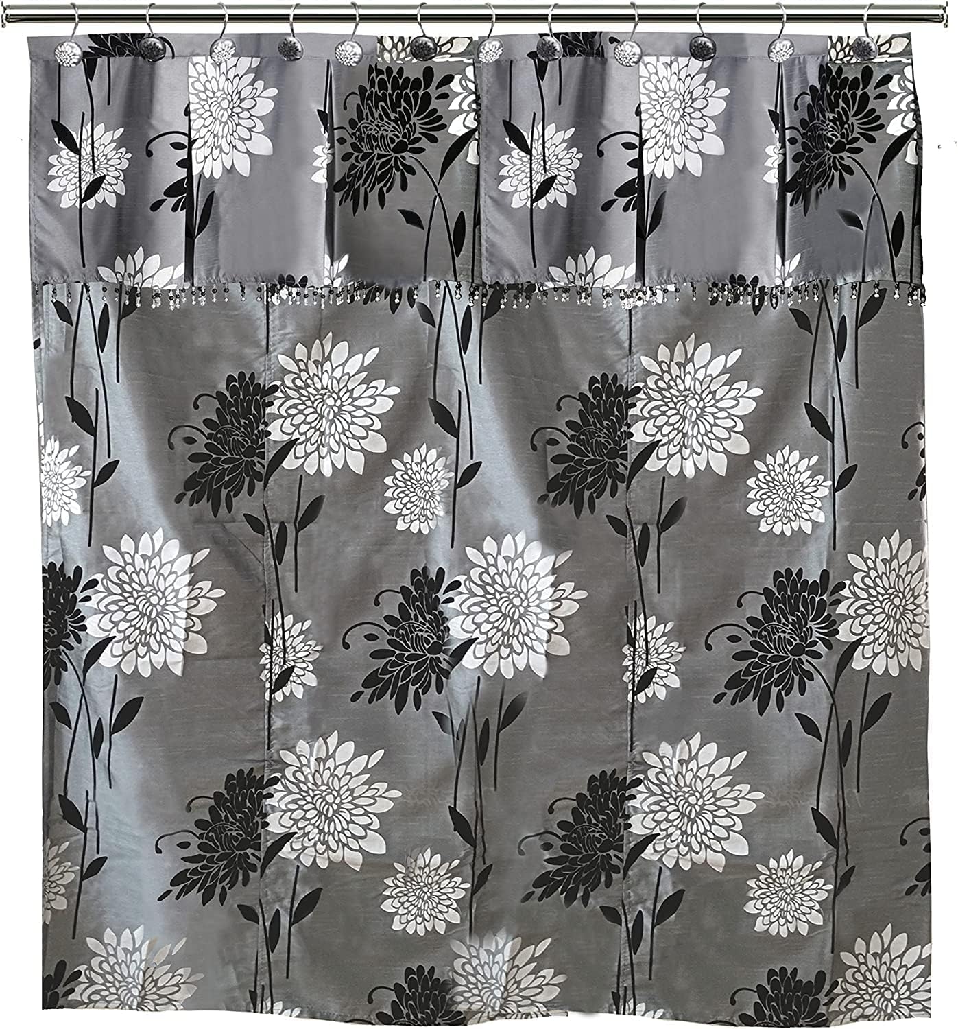 Zahari Home 13pc Erica Bathroom Fabric Shower Curtain Sets Bathroom Shower Curtain & 12 Shower Bathroom Hooks Modern