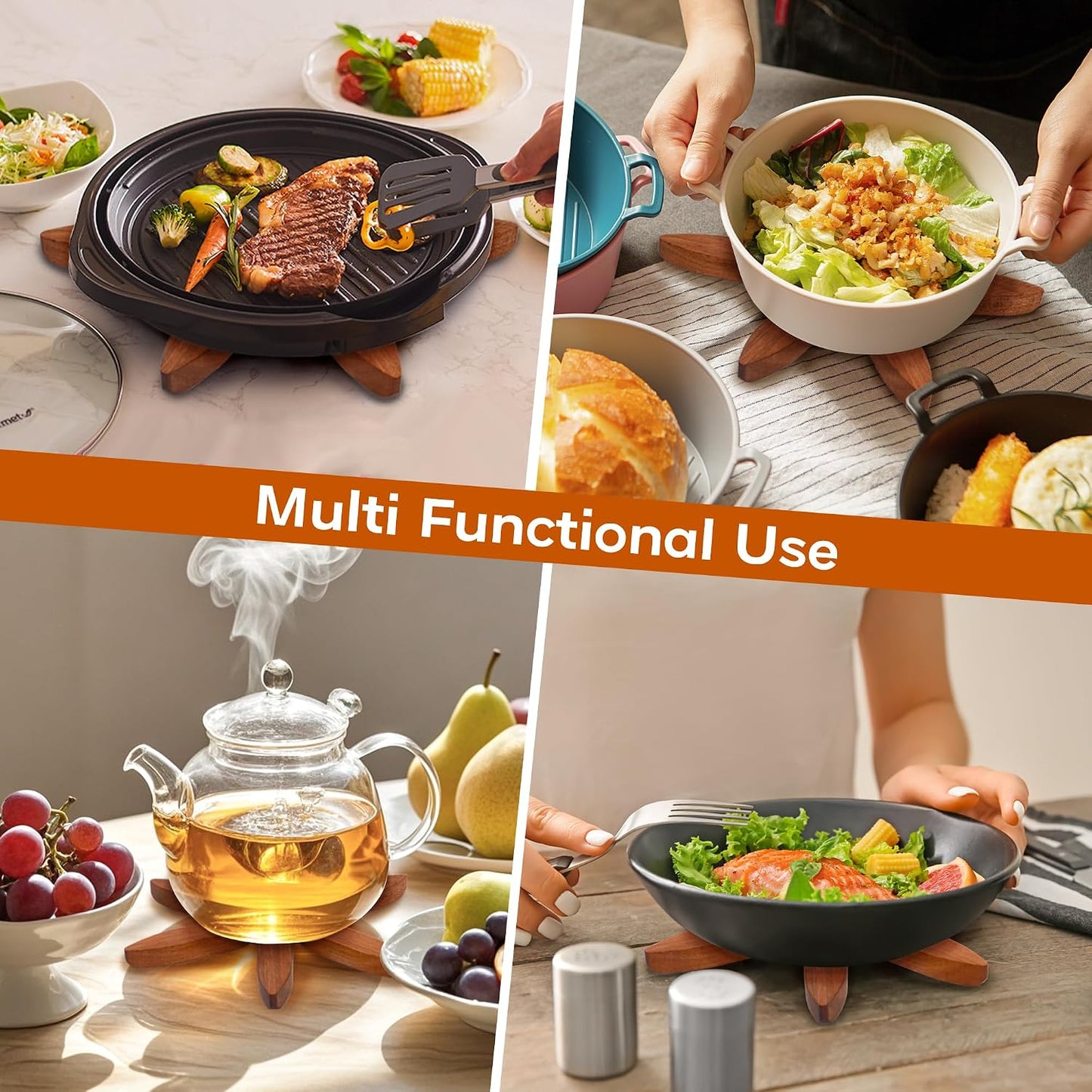 Wooden Trivets for Hot Dishes / Dark / Set of 5