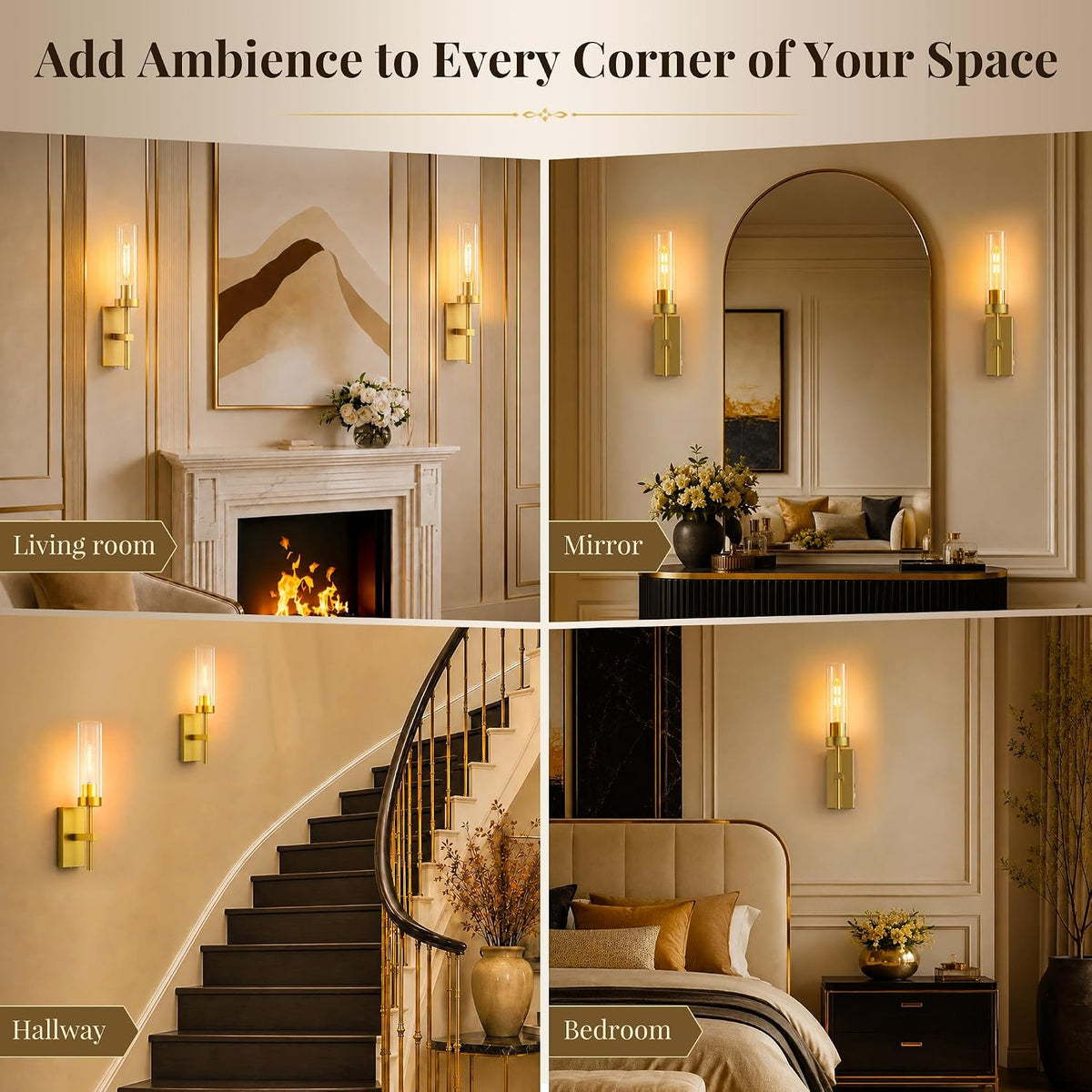 10000mAh Battery Operated Wall Sconces Set of 2, Gold-17 Inch | Warm White, Renter Friendly, Dimmable, Remote