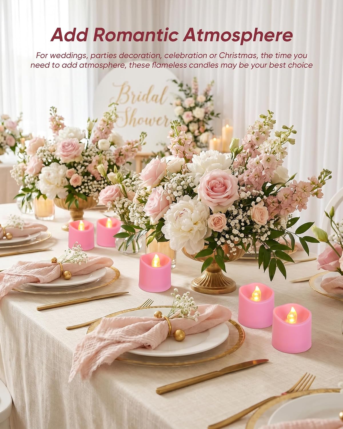 Homemory Pink Flameless LED Votive Tealight Candles & Timer Remote, 24Pack | Battery operated, 400+ hour runtime