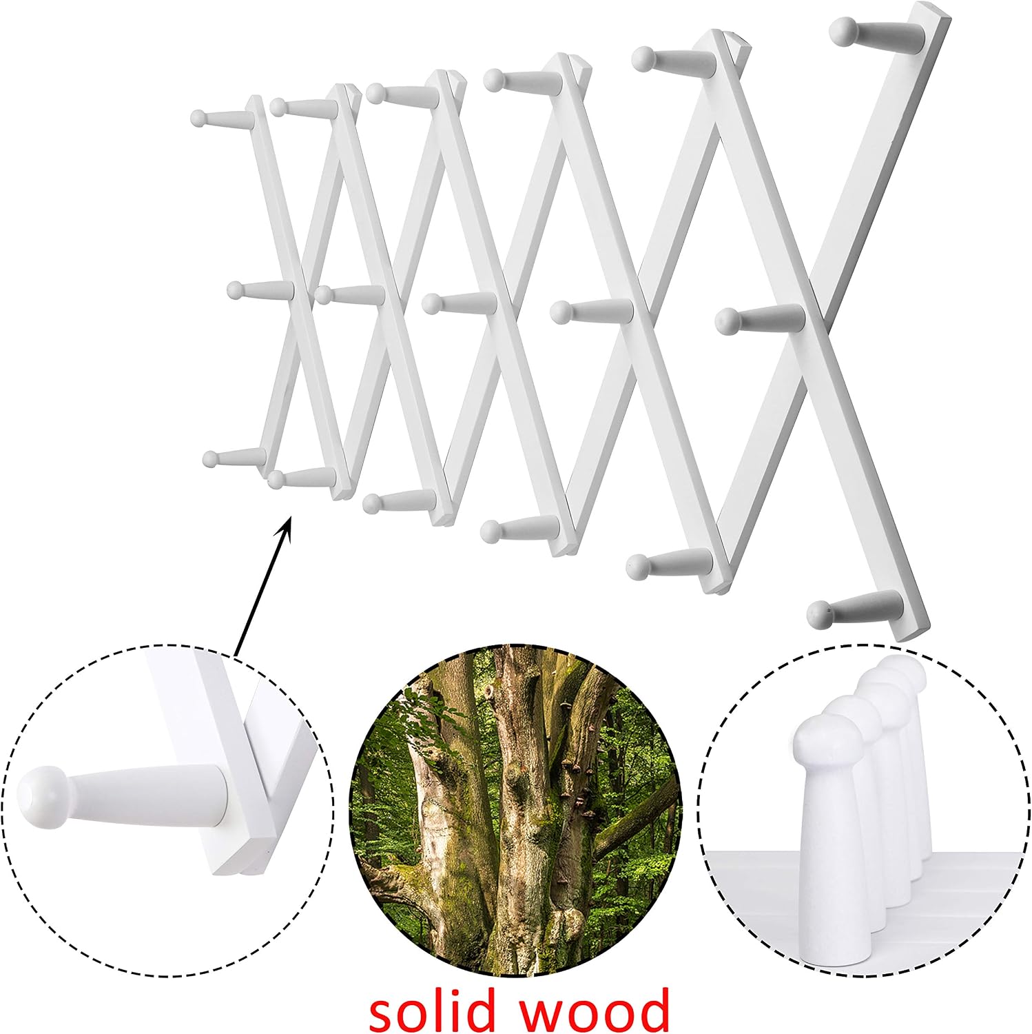 WEBI Accordion Wall Hanger,Expandable Wooden Hat Rack for Wall Mounted Coat Rack,Accordion Hat Hooks Holder for
