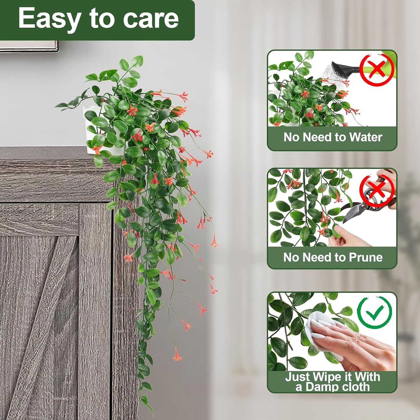 2 x Fake Hanging Plants Small Artificial Potted Lysimachia Plants / Orangered