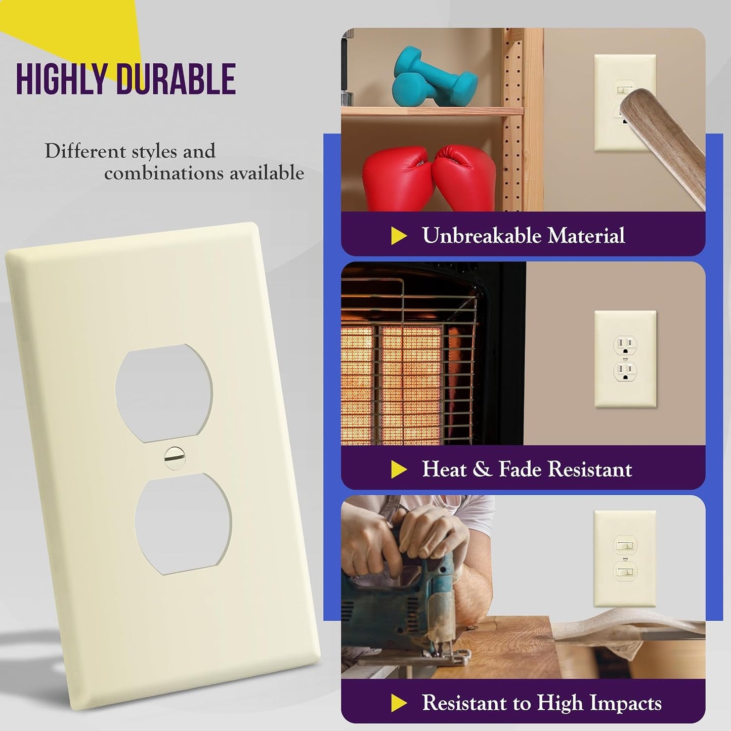 ENERLITES Duplex Receptacle Outlet Wall Plate, Jumbo Electrical Outlet Covers, Gloss Finish, Oversized 1-Gang 5.51" x
