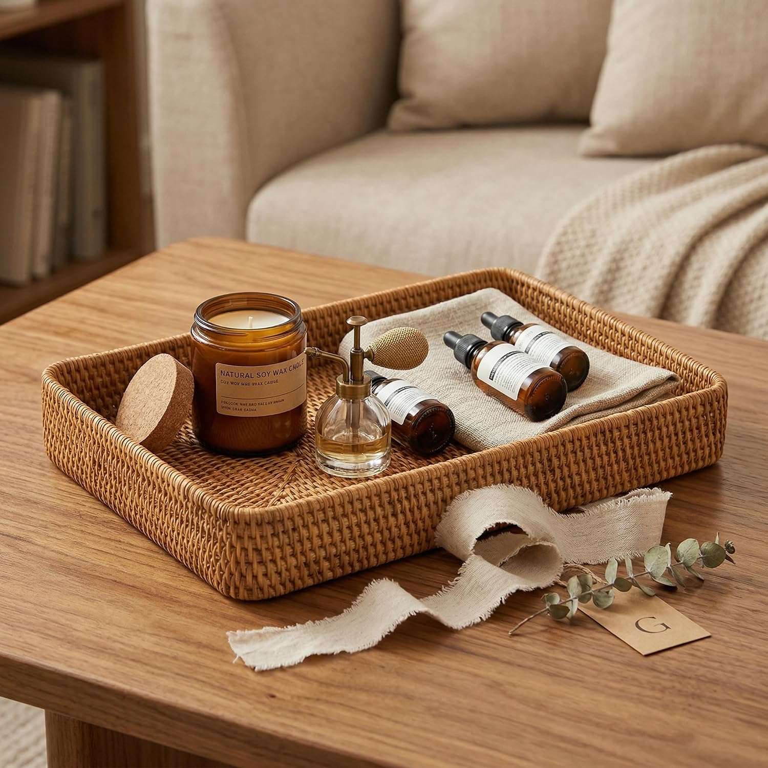 Large Wicker Storage Tray / 14.6 x 9.1 / Natural M