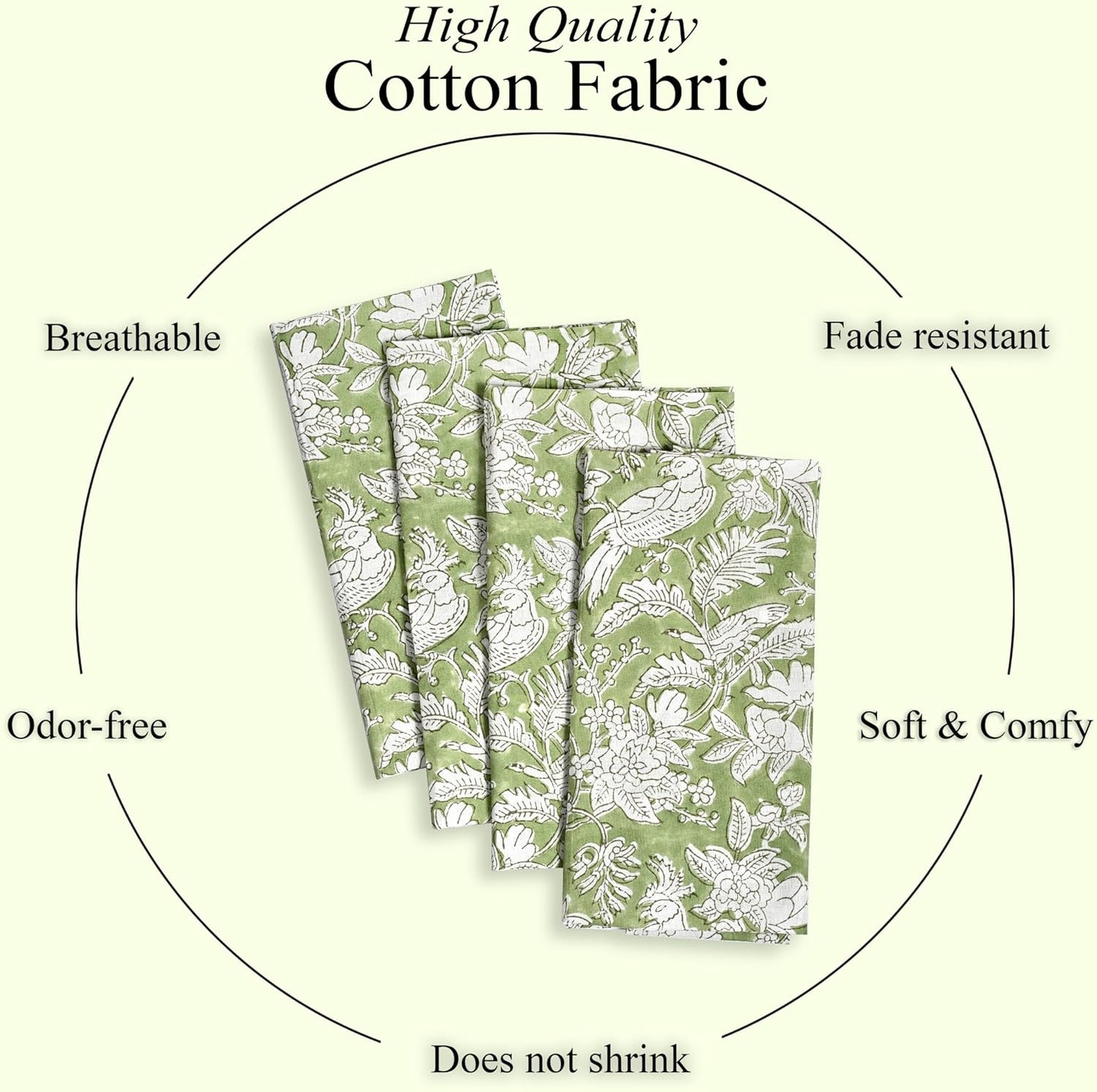 CPC Olive Green Indian Block Print Cotton Cloth Napkins Set of 4, 18x18 Reusable Everyday Napkins, Soft, Absorbent