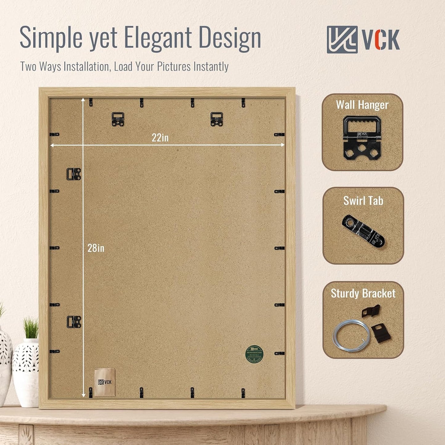 VCK 22x28 Frame Oak 4 Pack, Wide Thick Wood Border, for Poster/Print | Exclusive Woodgrain, Wall Hanging, HD