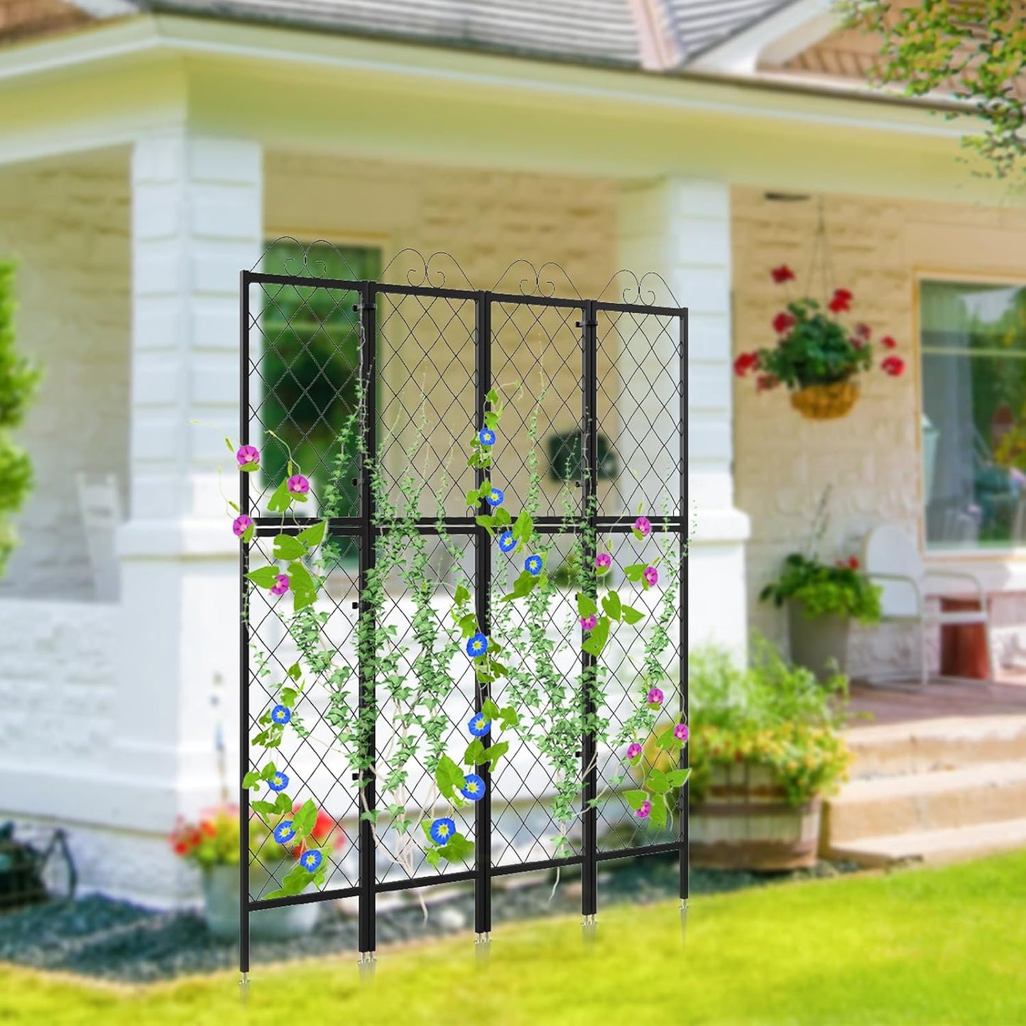 Zhongma 2 Pack Metal Garden Trellises for Climbing Plants, 77.2 Inch Tall Metal Fence Plant Support Trellis for Flower