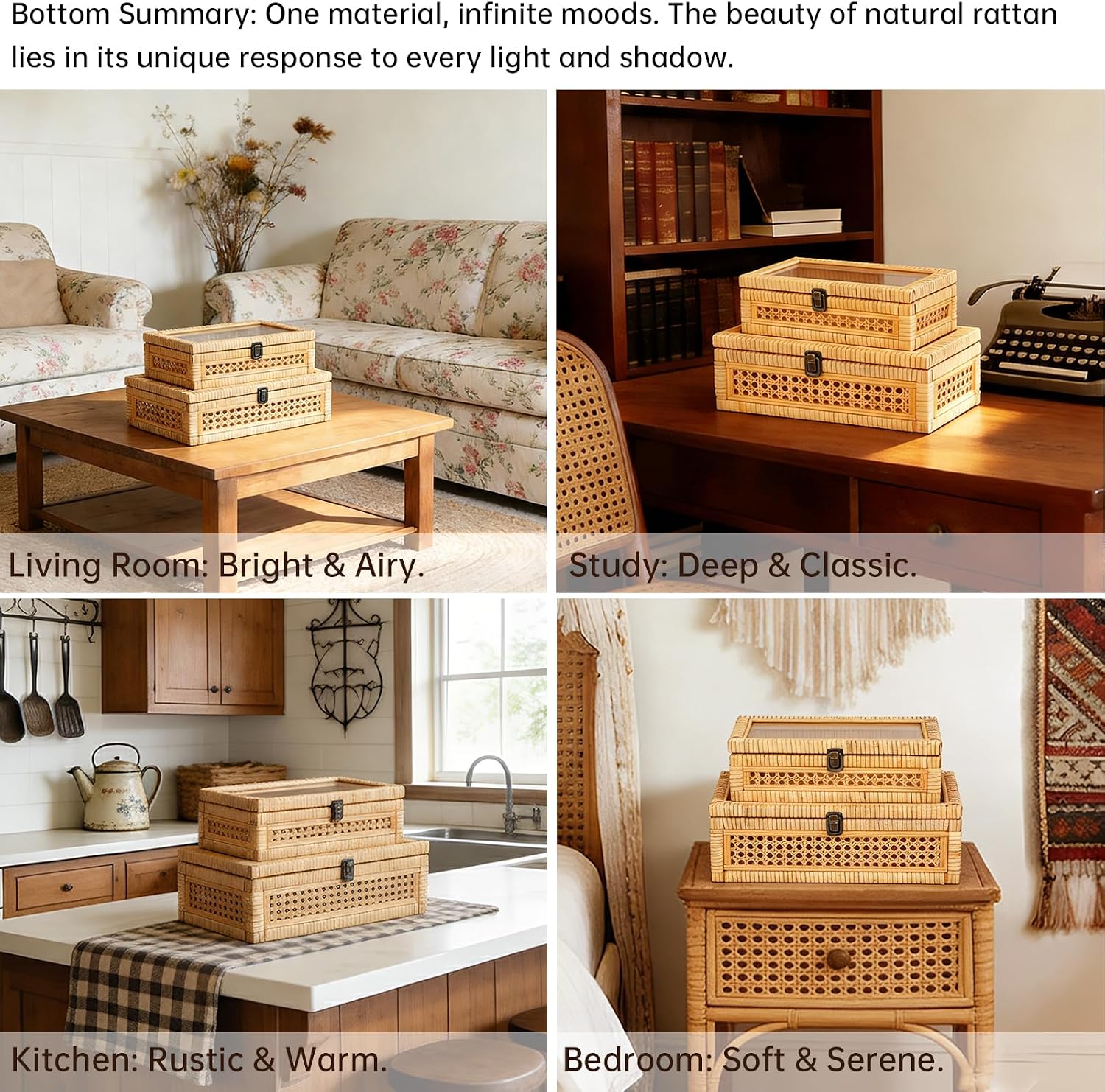 Cane Stacking Boxes / 14.1 x 8.2 x 5.1 / Rattan / Set of 2