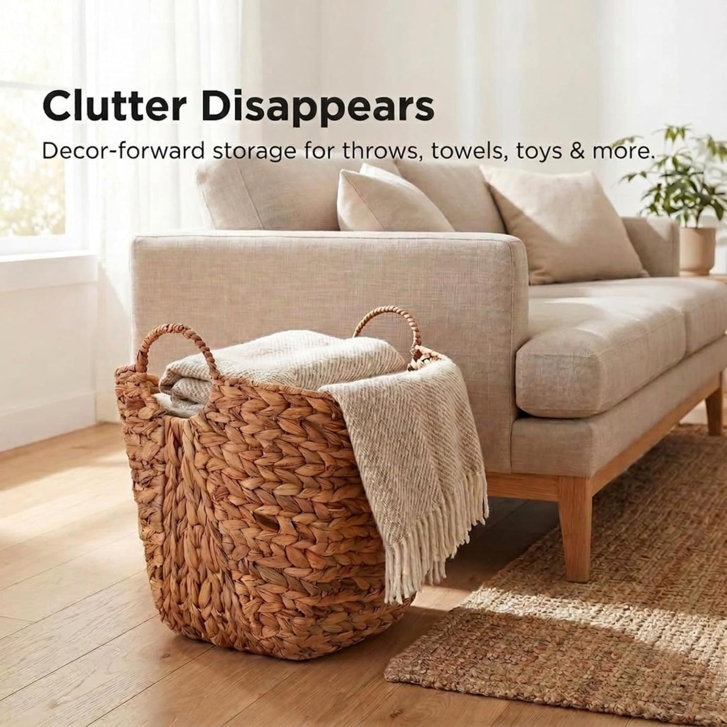 ML-4002 Tall Water Hyacinth Wicker Basket / Natural Hyacinth
