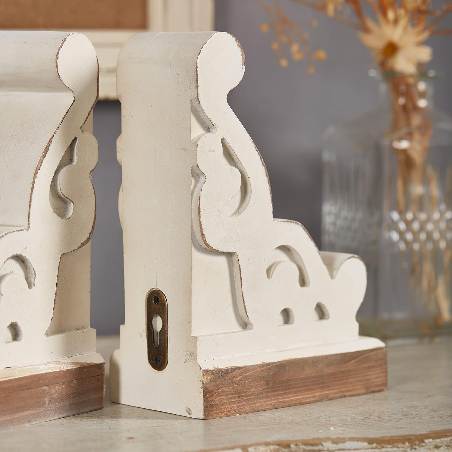 Wood Bookends Decorative / White