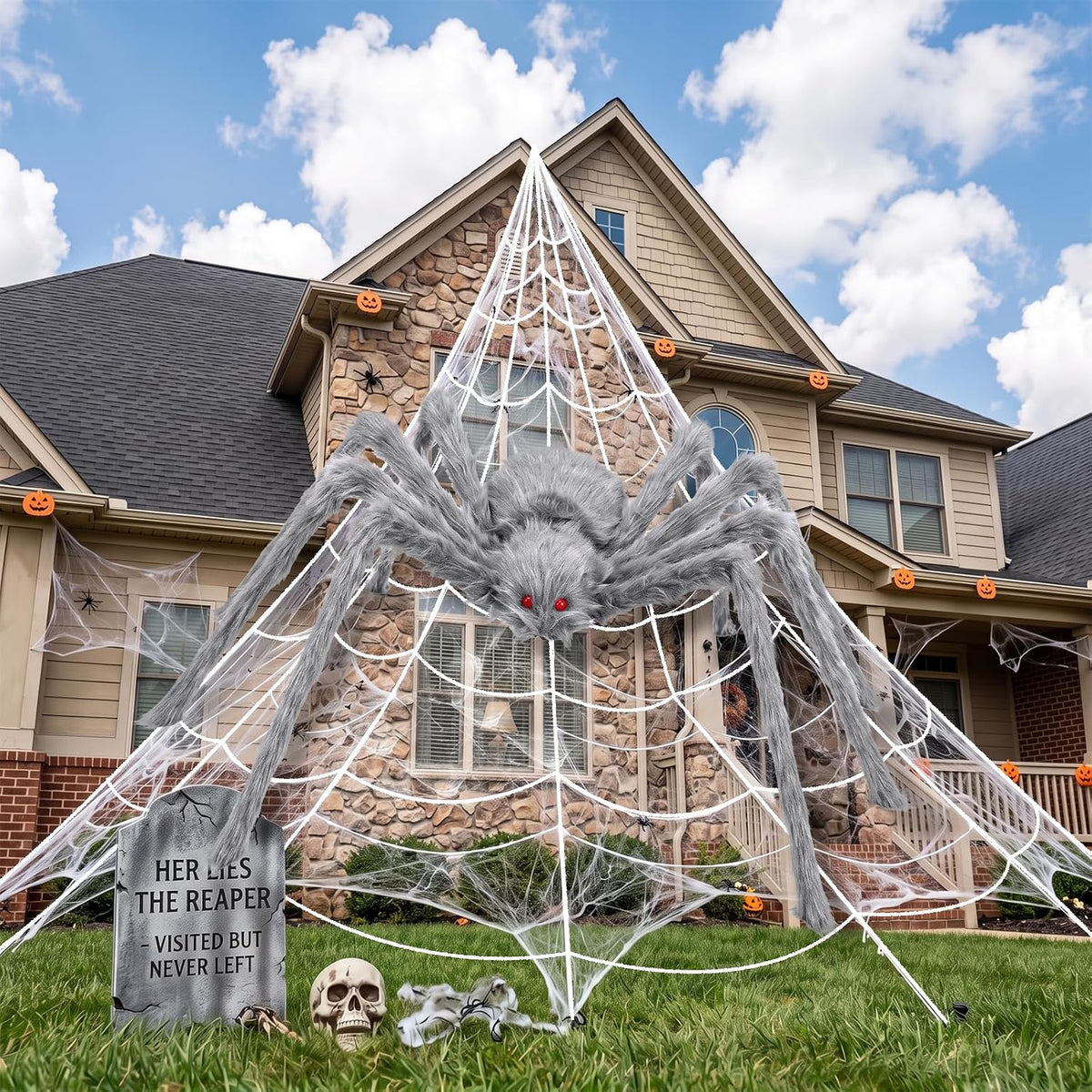 Halloween Decorations Outdoor Spider Webs:1Pcs Giant Spiders-Outdoor Use