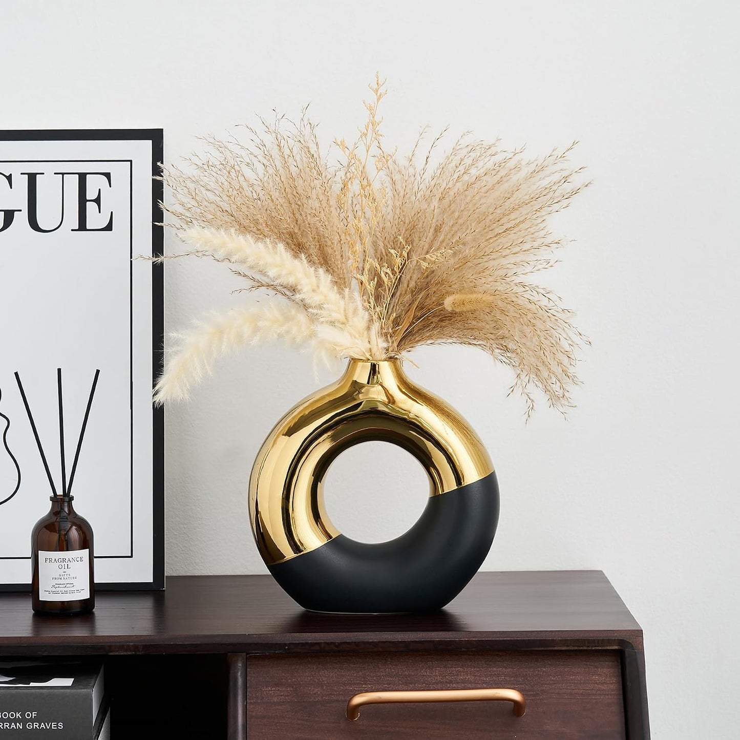 Ceramic Donut Vase / Black & Gold / Large