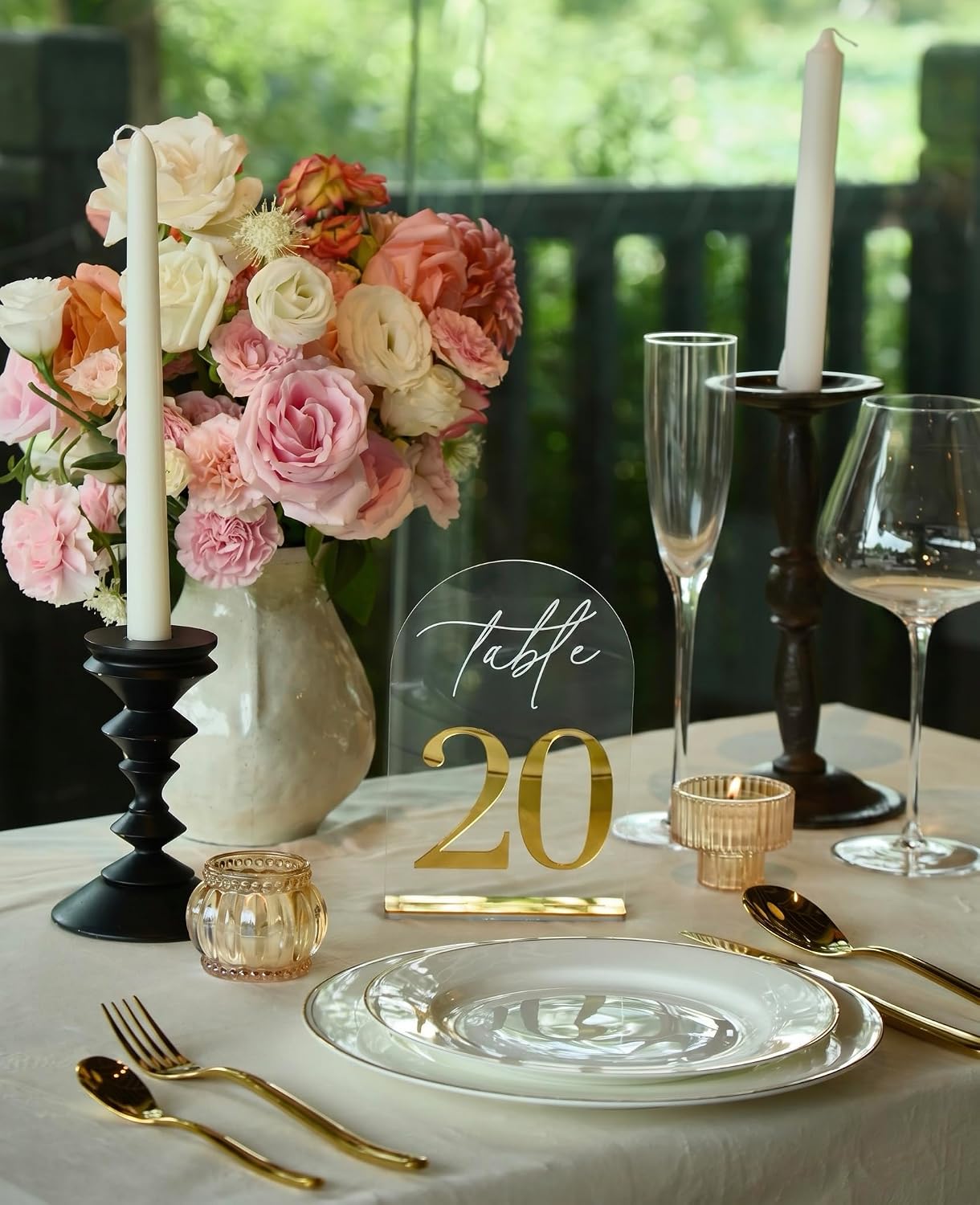 Crystal Clear Acrylic Wedding Table Numbers 1-10 Set, Self-Standing Modern Arched Signs for Reception Seating