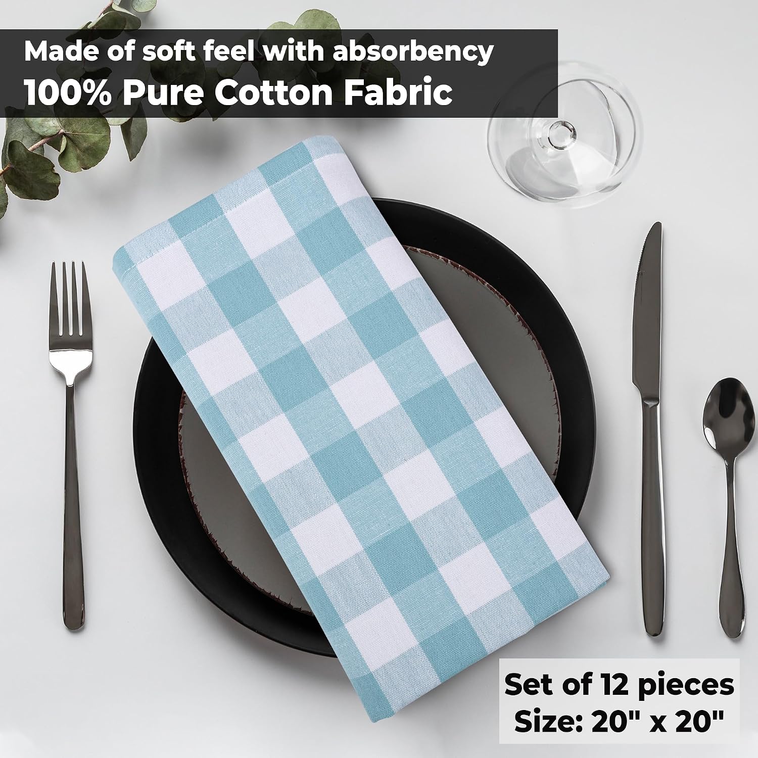 Urban Villa Cloth Napkins Cotton 20x20 (Set of 6) Aqua