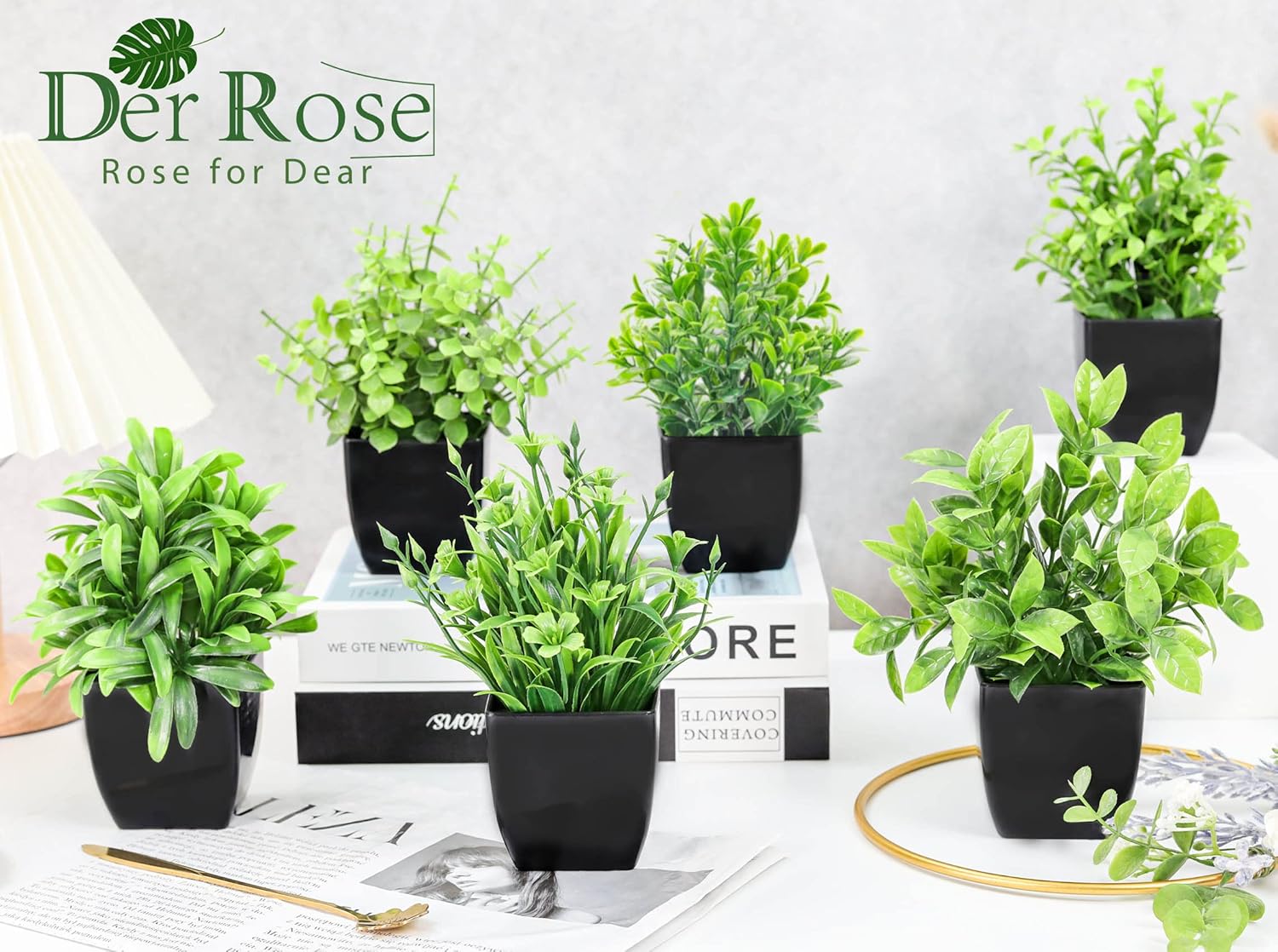 Fake Plants Mini Artificial Plants / Green / Set of 6