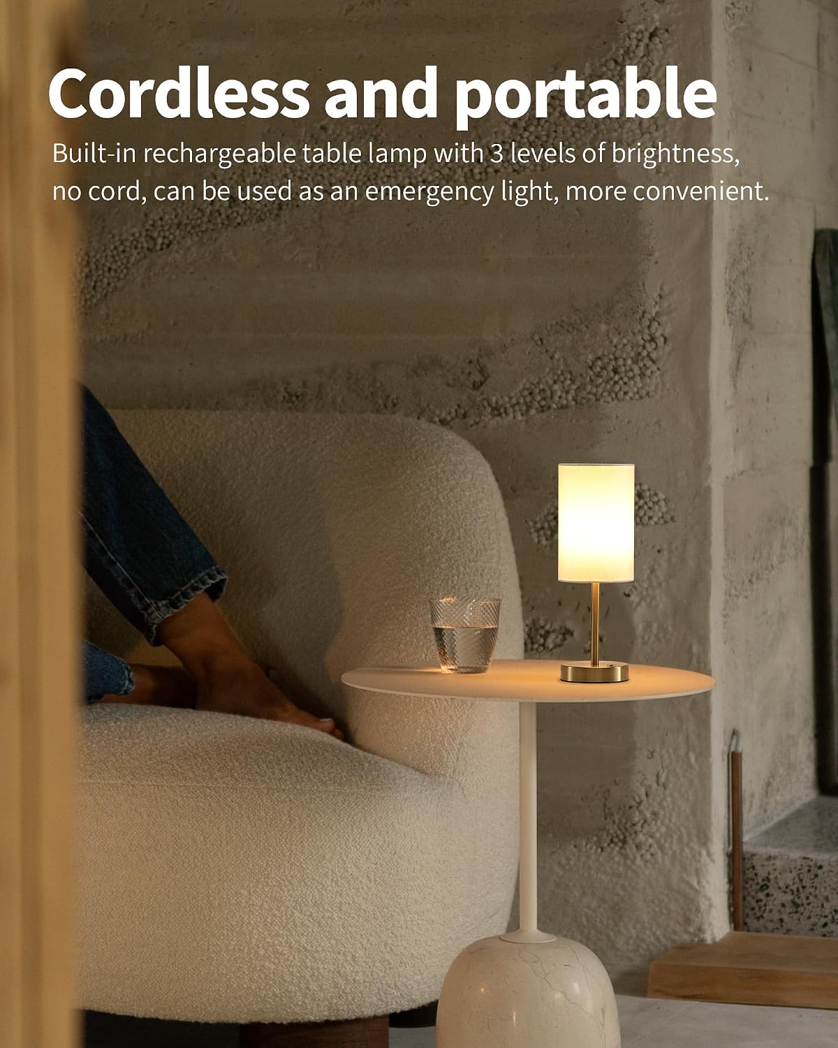 KDG Gold Cordless Table lamp, Portable Bedside 4000mAh LED Desk Lamp | Rechargeable 3 Brightness Levels Emergency