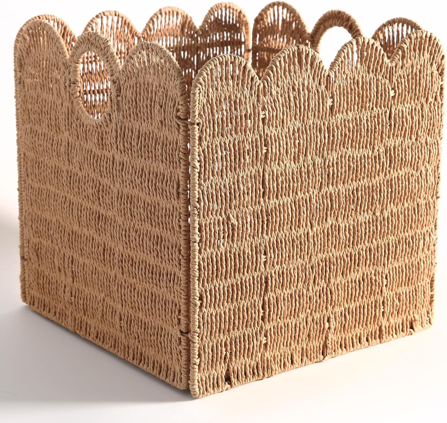 Scalloped Wicker Storage Cubes Basket / Light Brown / 10.5 x 10.5 x 10.5 / In&4-pack / Set of 4