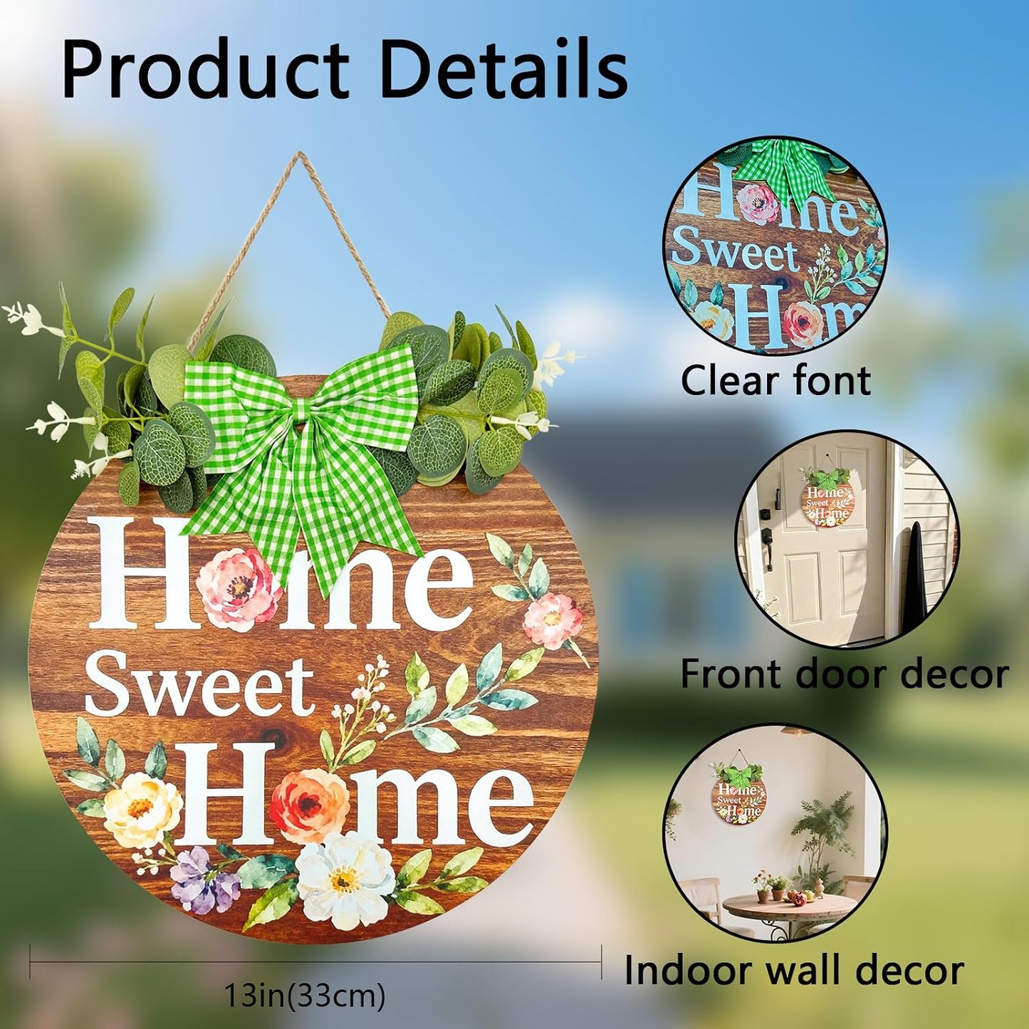 Home Sweet Home Wooden Welcome Sign for Front Door Decor Sign Hanging Home Porch Wall Decor / Brown