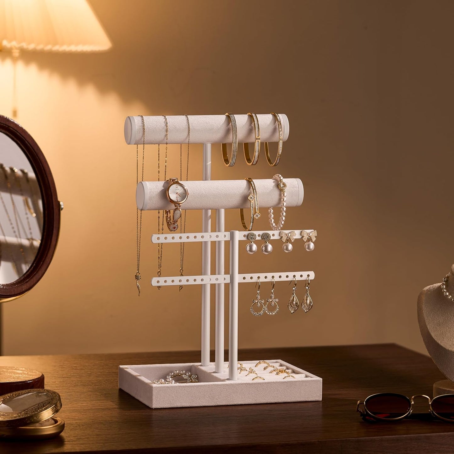 Detachable T Bar Velvet Bracelet Holder / Pure White / Standard