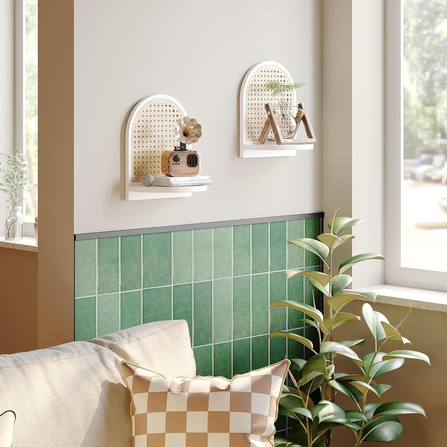 Boho Wall Decor Small Floating Shelf for Plant / White / 9.25*5.41*11.61 Inch / Set of 2