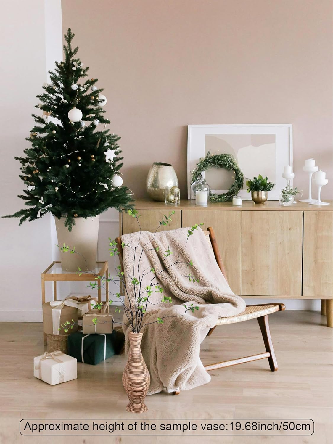 38" Ficus Fake Leaves Silk Artificial Plants Tree Tall Greenery Stems Realistic / Green / Set of 4